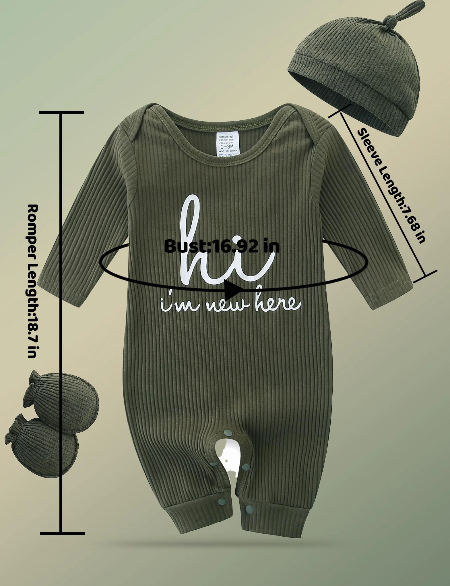 Unisex noworodek onesie prążkowane śpioszki dla małych dzieci z długim rękawem Pjs Jumpsuit kapelusz i rękawiczki