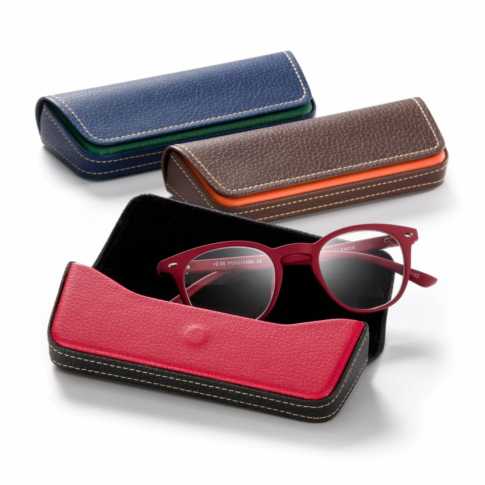 Eleganckie etui na okulary FEFI w dwóch odcieniach skóry, Czerwony, M