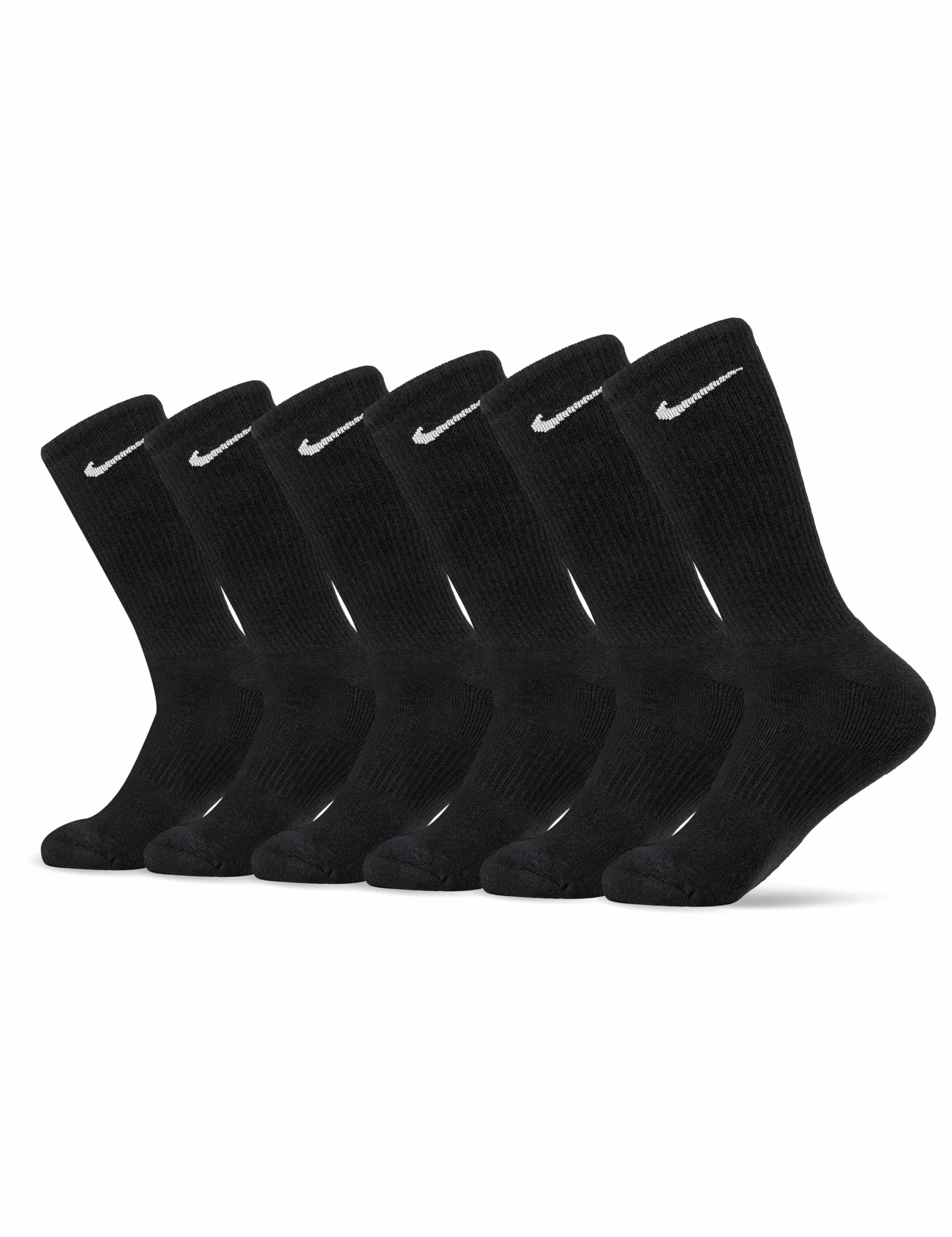 Nike Everyday Cushion Crew Socks, Unisex, Black/White, L (Pack of 6 Pairs)