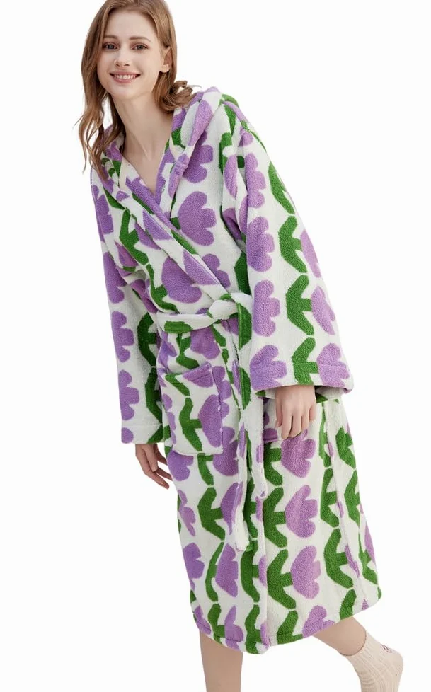 Damski szlafrok frotte, bawełniany szlafrok z kapturem, chłonny, gruby, długi szlafrok do spa, zimowy szlafrok pluszowy,B,One Size