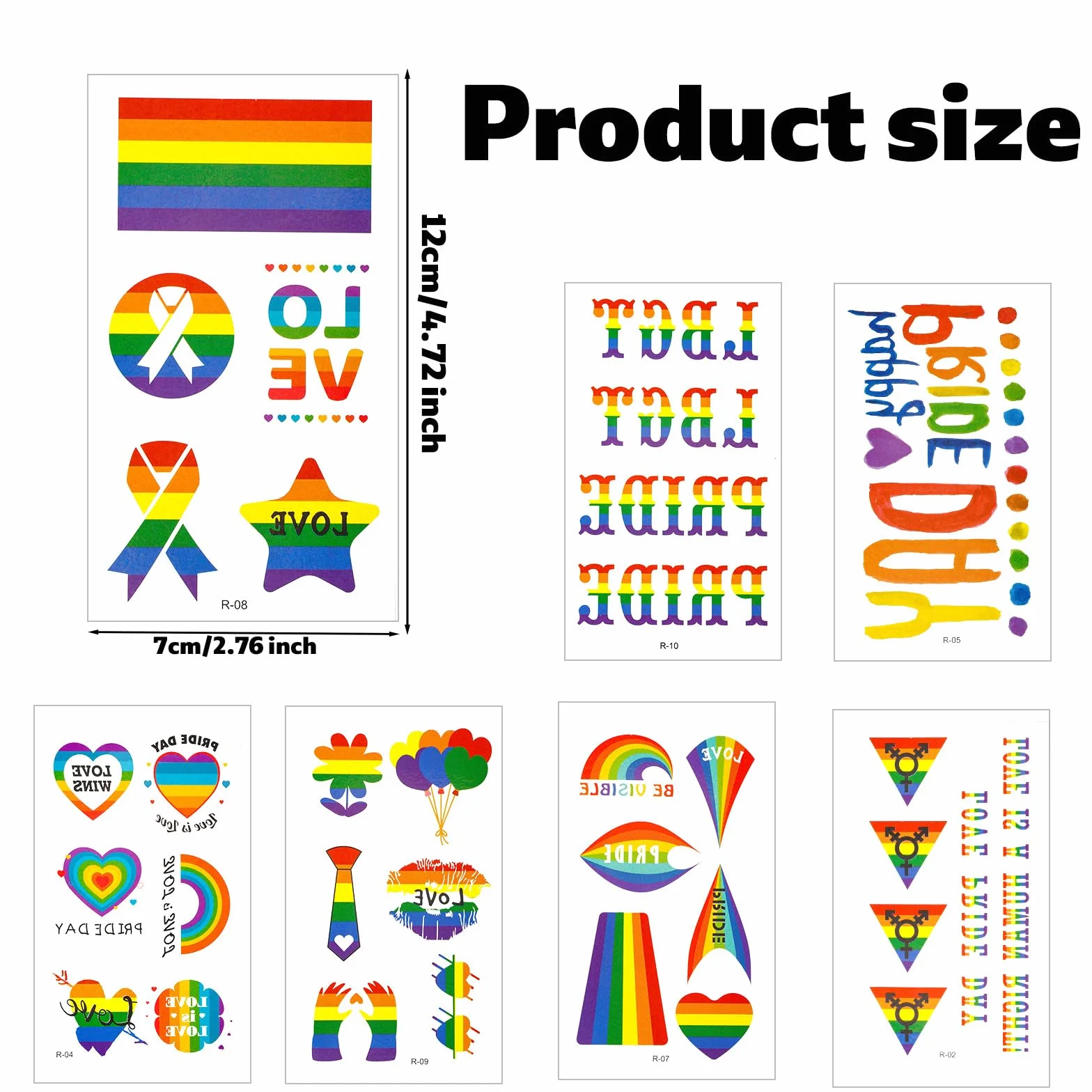 BOXOB 7 Arkuszy Pride Rainbow Temporary Tattoos, Naklejki LGBTQ Tattoos z Tęczową Flagą Love Heart Patterns na Parady Gay Pride Month Festiwale Upominki na Przyjęcia
