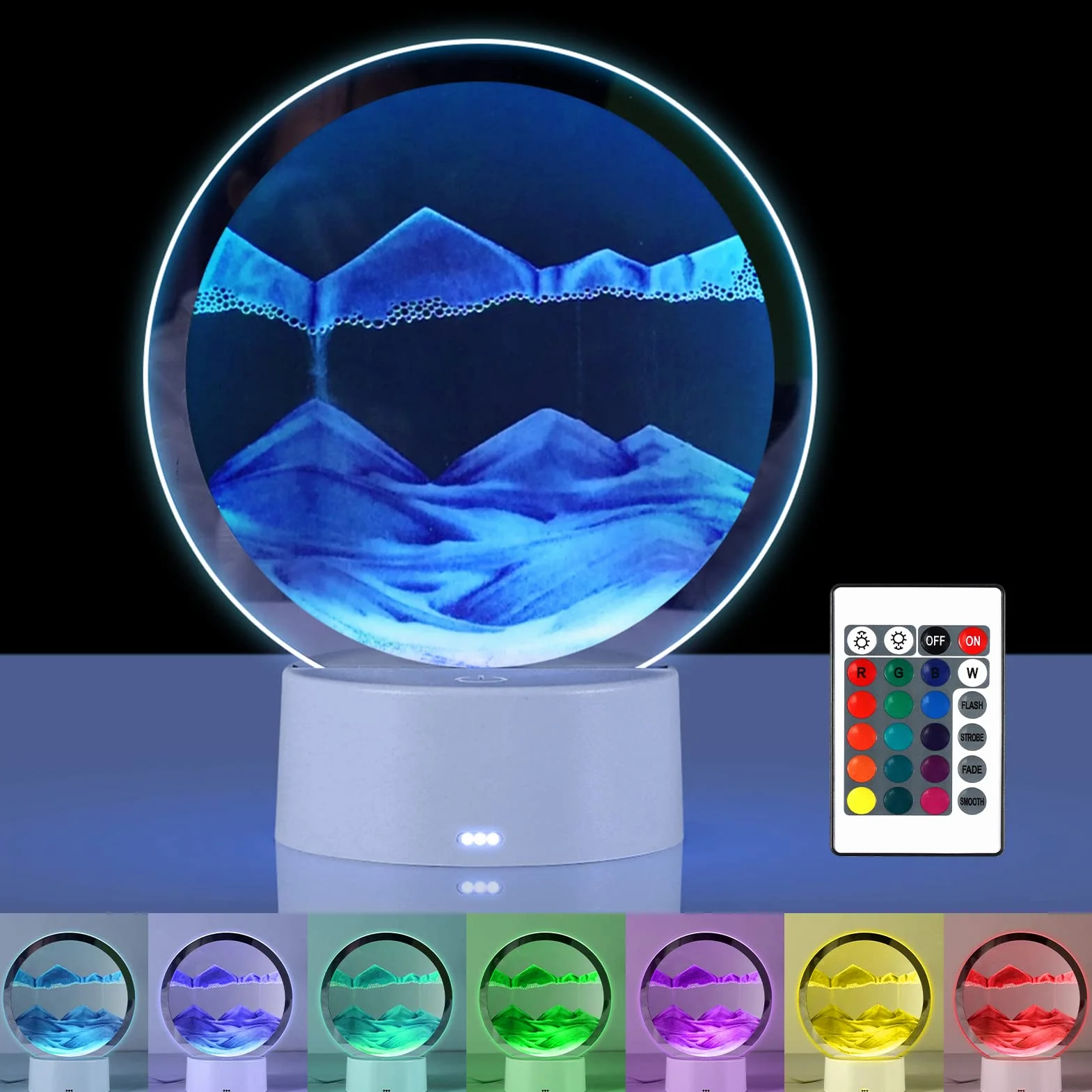 Joycabin Lampa biurkowa 3D z ruchomym piaskiem, płynne malowanie piaskiem, obracane o 360° światła z pilotem zdalnego sterowania, okrągłe szklane światło