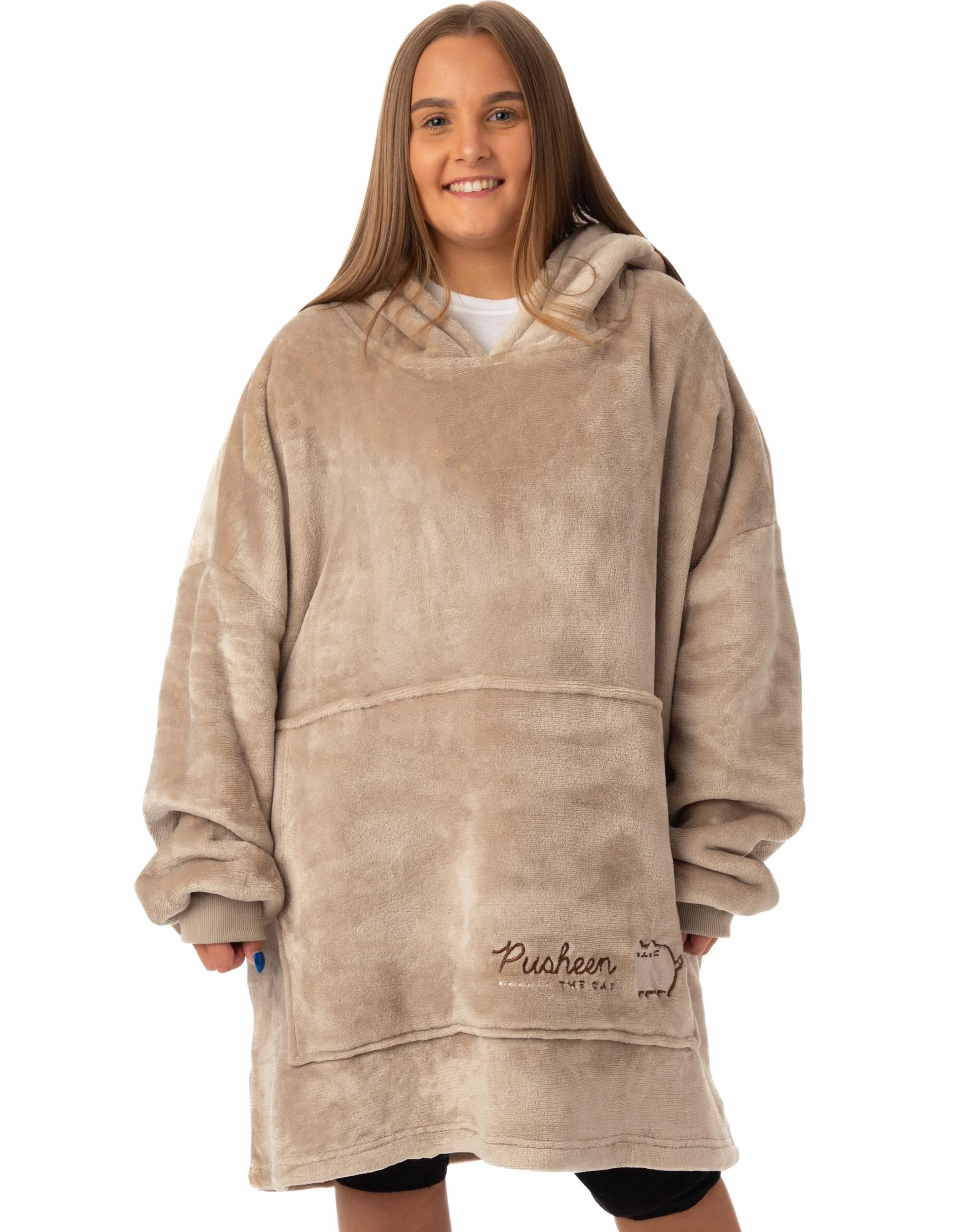 Damska bluza z kapturem Pusheen Brown Haftowana | Rozkoszuj się przytulnym komfortem z tym Pusheen VUddie | Jeden rozmiar dla wszystkich | Zanurz się w zabawnych przygodach ze swoim ulubionym kotem