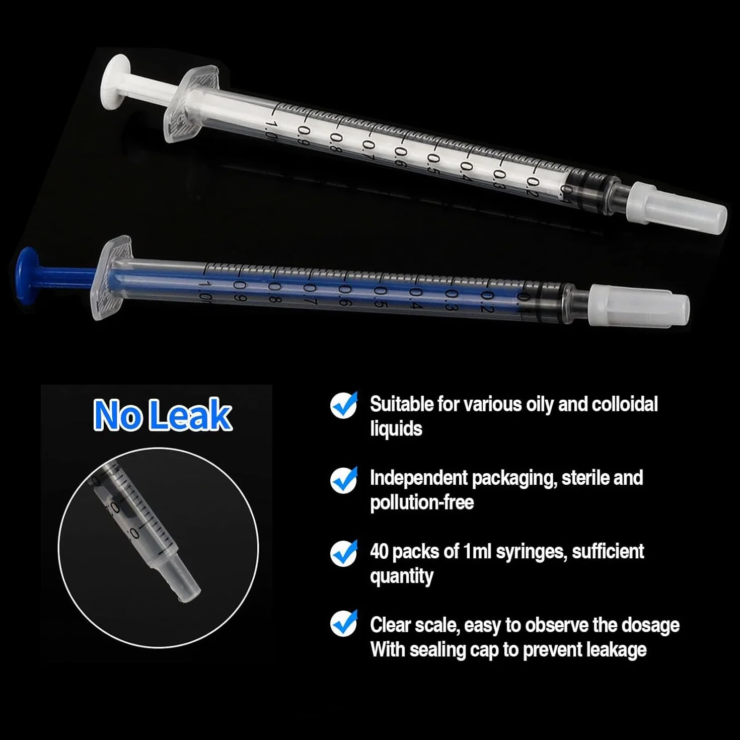 40 sztuk strzykawek 1 ml, małe, sterylne, plastikowe, strzykawki z nasadką, strzykawki do pomiaru i dozowania płynów, do karmienia małych zwierząt, pakowane pojedynczo strzykawki jednorazowe