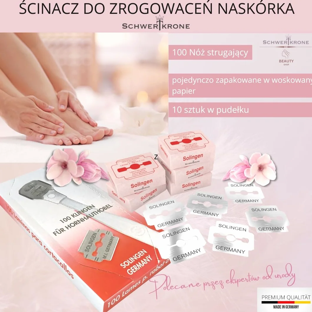 Solingen ostrze do zrogowaciałego naskórka, ostrza zapasowe, nierdzewne, 100 sztuk, pakowane pojedynczo