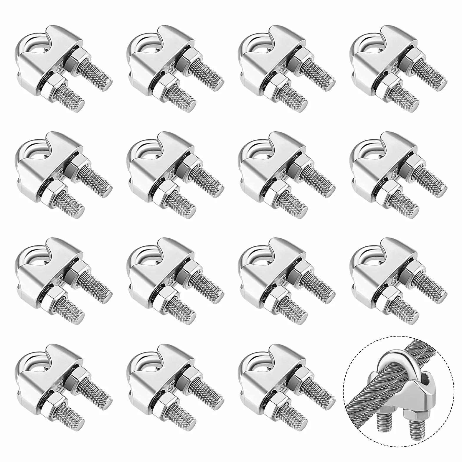 Jeffdad 15 sztuk zacisków do liny drucianej, 3 mm, zaciski linowe ze stali nierdzewnej, zaciski linowe, zaciski do liny drucianej, zacisków linowych, zacisków do linki drucianej, zacisku, linki do