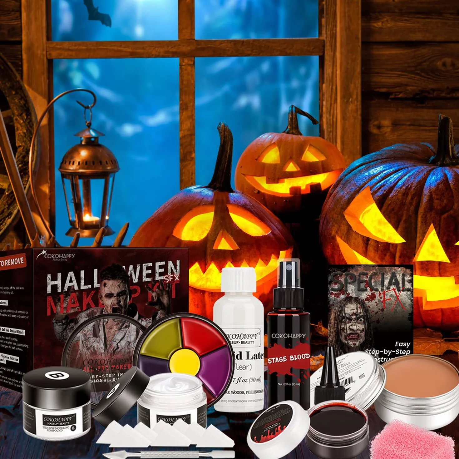 SFX zestaw do makijażu na Halloween, sztuczna krew w sprayu, płynny eks, mleczko lateksowe, wosk do modelowania blizn, 6 kolorów Bruise, farba do ciała dla Zombie Monster Cospaly