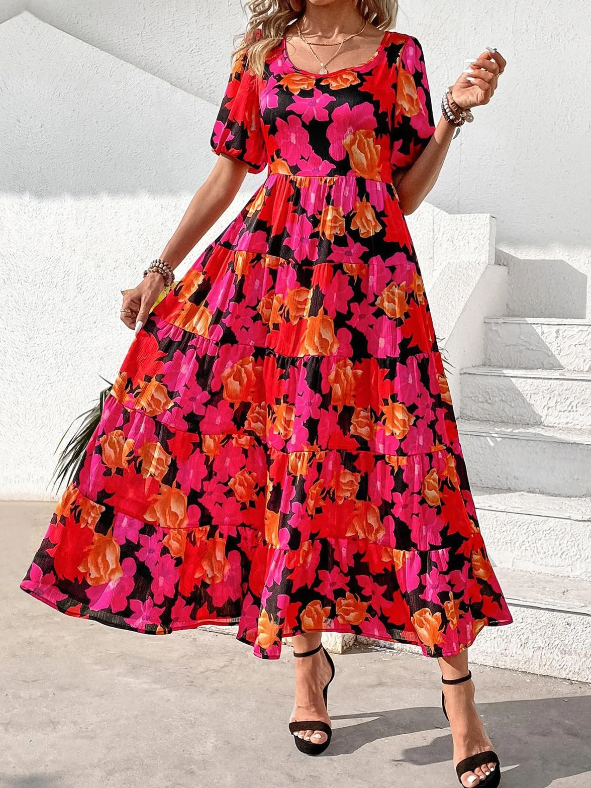PRETTYGARDEN Nowoczesny Puff Sleeve Floral Dress dla Kobiet