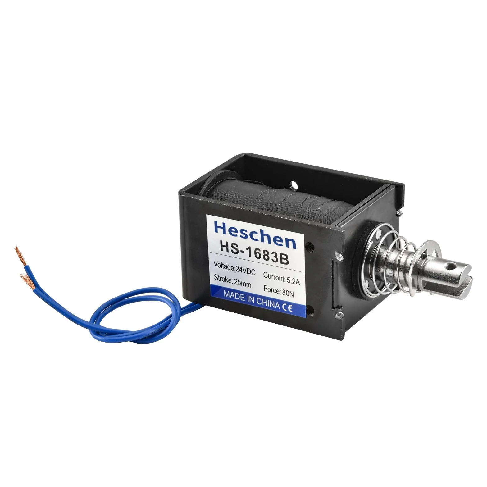 Heschen Elektromagnes elektromagnetyczny, HS-1683B, DC24V 5,2A, skok 25 mm, siła 80N, typ Push Pull, otwarta rama, ruch liniowy