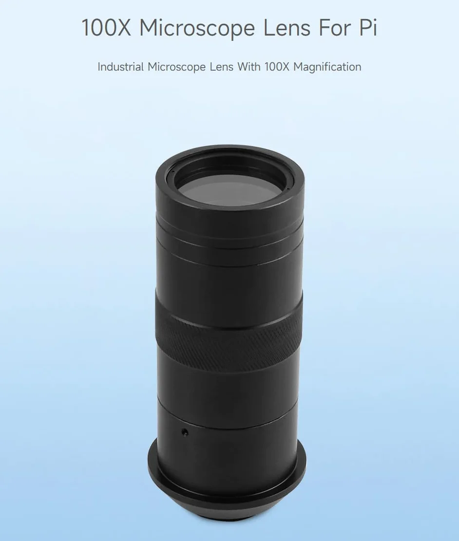 Waveshare Industrial Microscope Lens with 100X Magnification, C/CS-Mount, compatible with Raspberry Pi HQ Camera