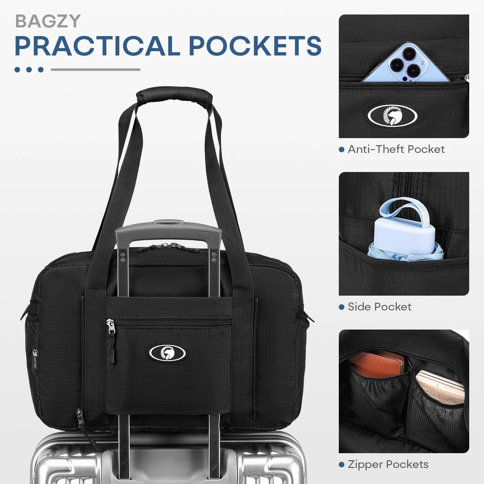 BAGZY Torba Podróżna Zwijana 20L Ryanair Bagaż podręczny 40x20x25 Torba Sportowa Wasserdicht Podróż Bagaż Torby do Samolotu Kabina Weekender Torby Podróżne Szpital Torbas z 1szt Kosmetyczka