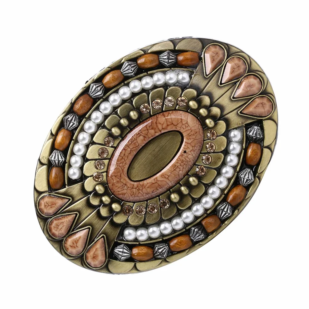WANLIAN Bohemia klamra do paska, celtycki indyjski kamień szlachetny totem owalny styl zachodni kowbojski design, tygrysie oko, pozłacany białym złotem, uniseks klamra paska dla dorosłych