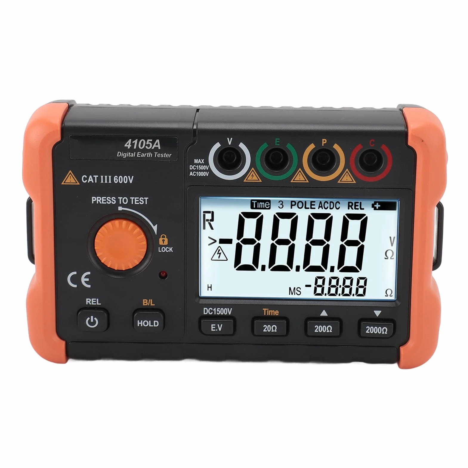Miernik Rezystancji Uziemienia Wyświetlacz LCD 2000 zliczeń Tester Rezystancji z Pomiarem Napięcia Pasek na szyję 5 Kabli Testowych Przenośny 0, 1 Ω do 1999 Ω 0 V do 1000 V