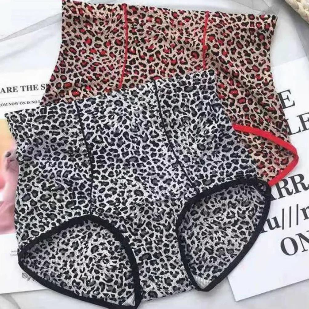 2-pak Leopard Print Majtki Ice Silk Comfort Bokserki Seksowne bezszwowe majtki z wysokim stanem
