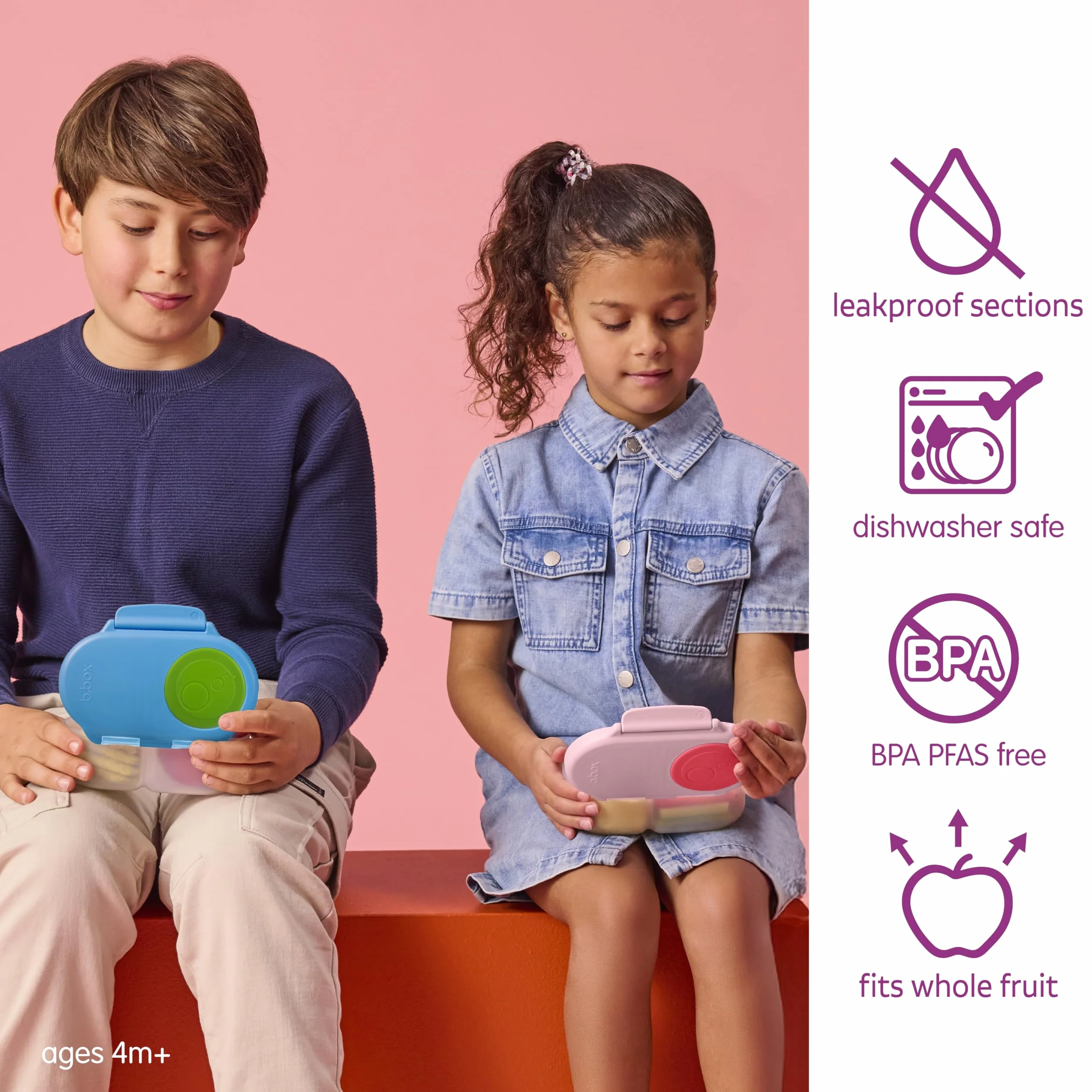 b.box Snackbox | Mini pudełko na lunch Bento z 2 szczelnymi przegródkami, idealne dla małych dzieci, na lunch i przekąski, pasuje do całego owocu, nie zawiera BPA, Ocean Breeze