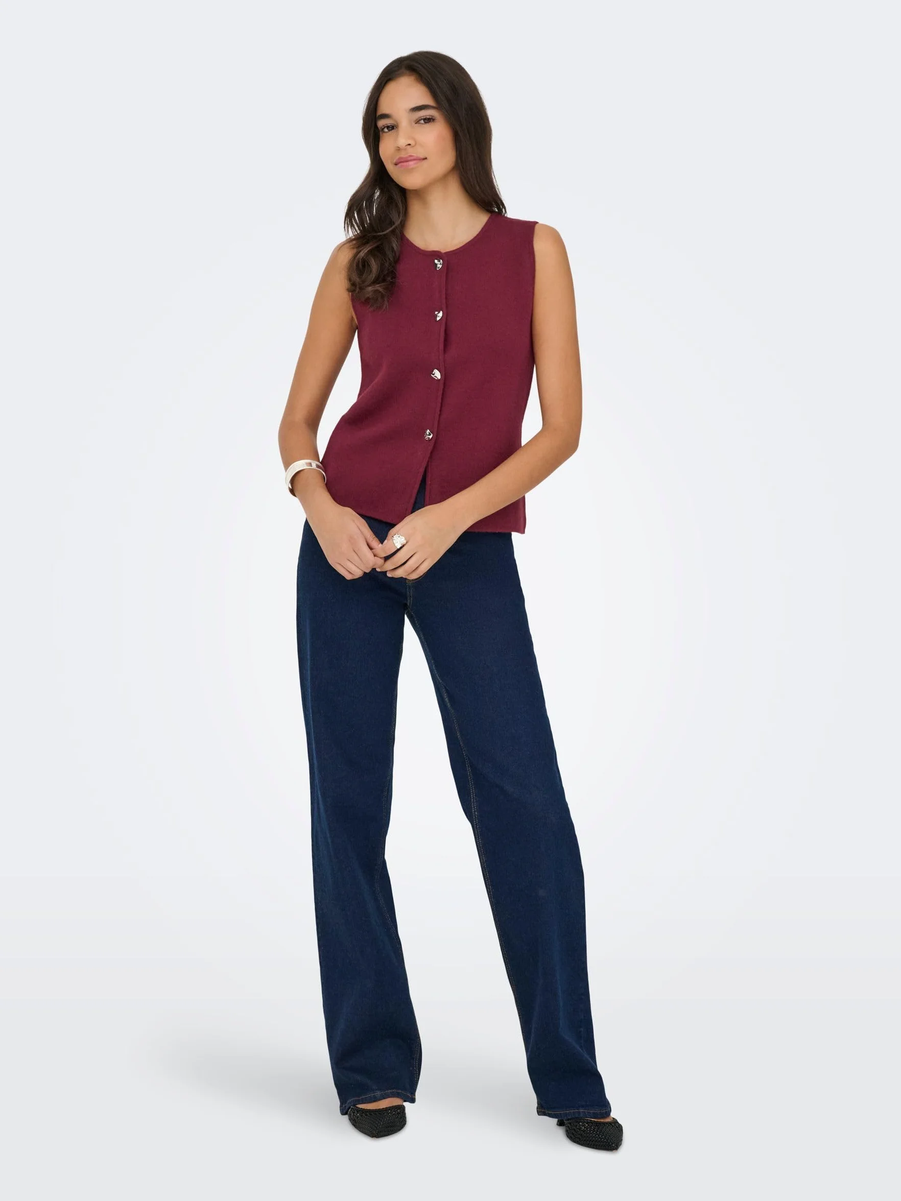 Onlibi Button Sl Vest Cc Knt Zinfandel S