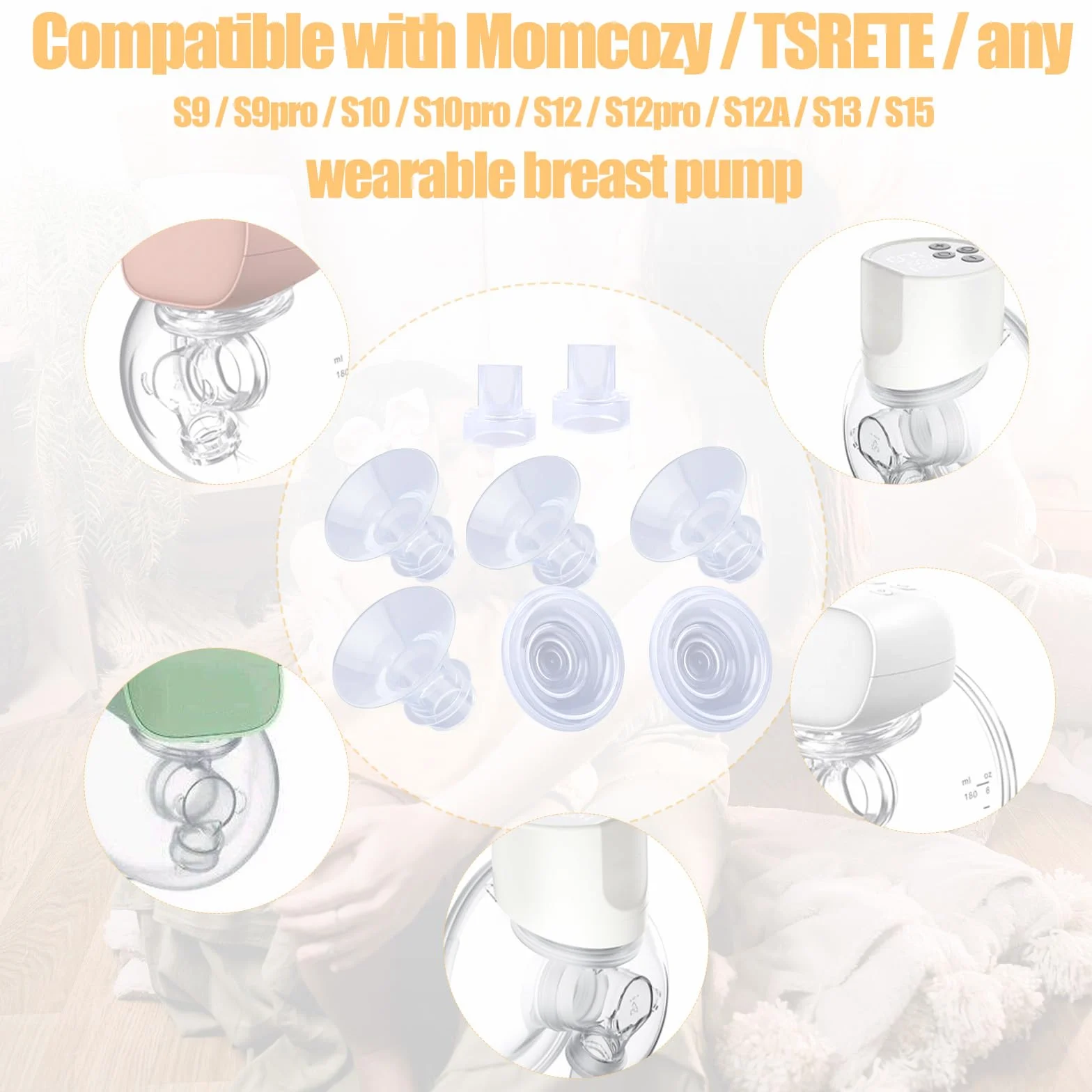 9 Wkladek Kolnierzowych, Silikonowa Wkladka Kolnierzowa Laktatora Poreczne Akcesoria do laktatora Kompatybilne z Laktatorem Momcozy/TSRETE / S9/ S9Pro/S10/S10Pro/S12/S12Pro/S12A/S13/ S15
