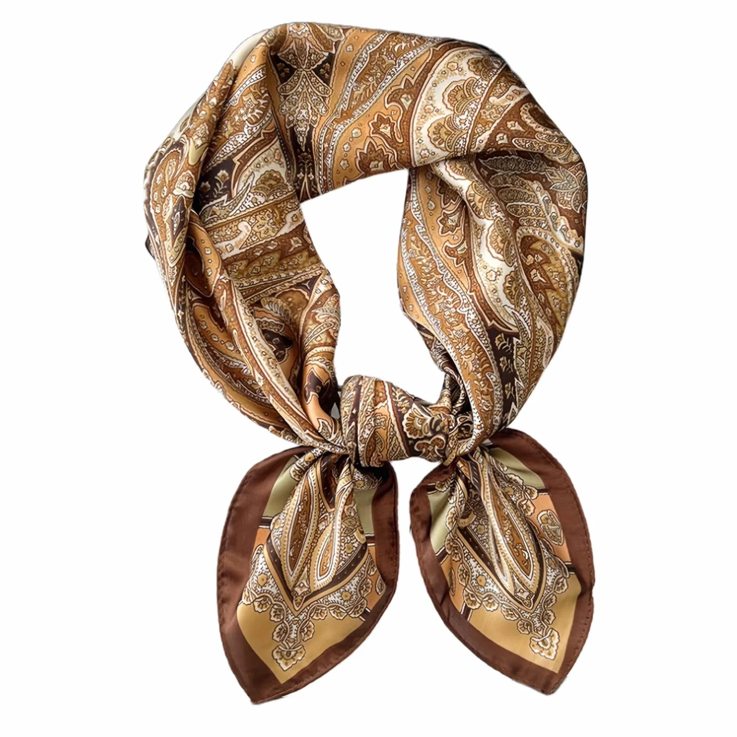 Brązowa bandana satynowa chusta damska, jedwabista chusta na głowę do włosów, kwadratowa chusta na szyję, brązowa dla kobiet, jedwabna chusta do włosów i jedwabna chusta na co dzień, moda, podróż i