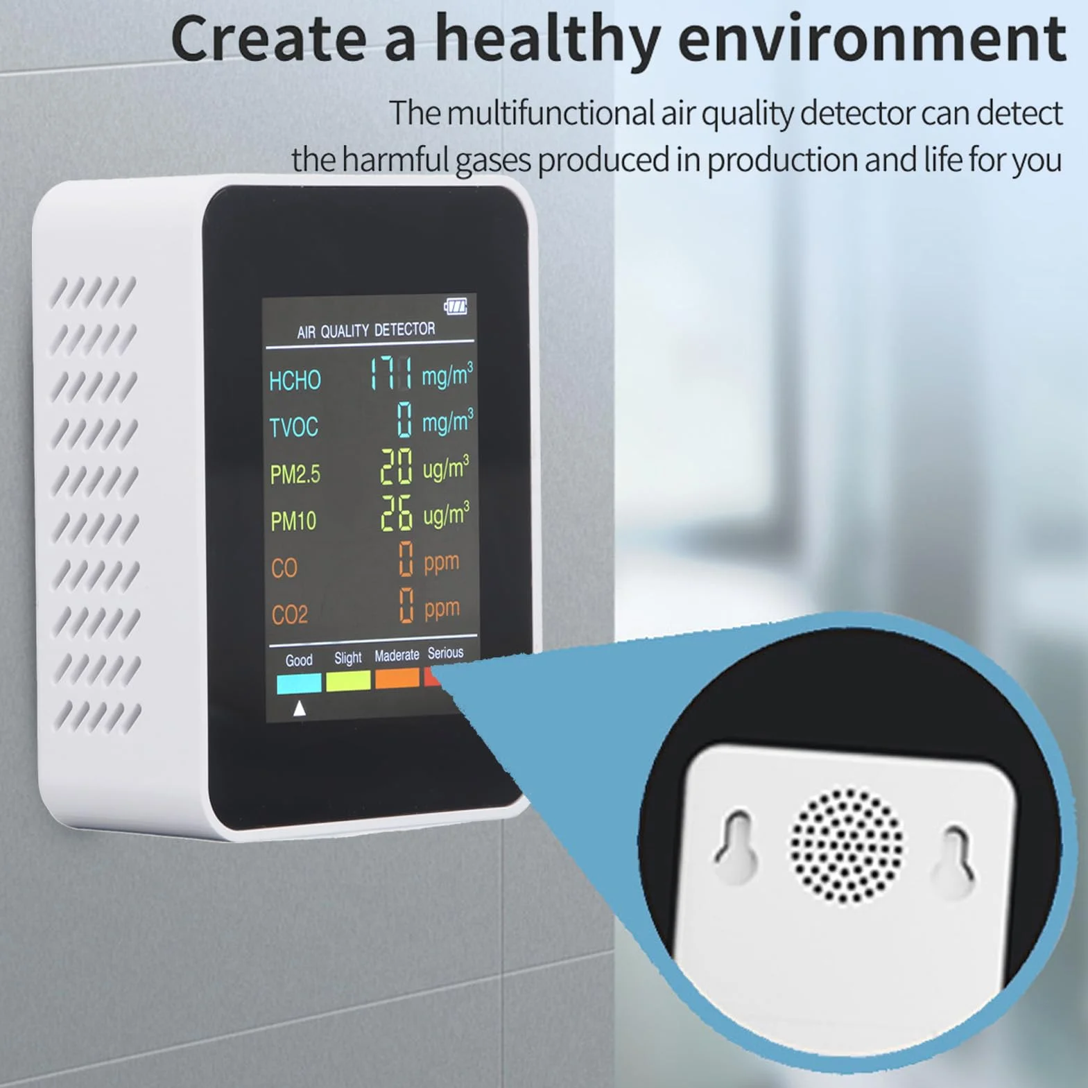 Monitor CO2, Mierniki Jakości Powietrza w Pomieszczeniach Przenośny Detektor Dwutlenku Węgla, Podświetlany Ekran LCD CO2 TVOC HCHO PM2.5 PM10 Tester z Budzikiem, do Domu, (WHITE)