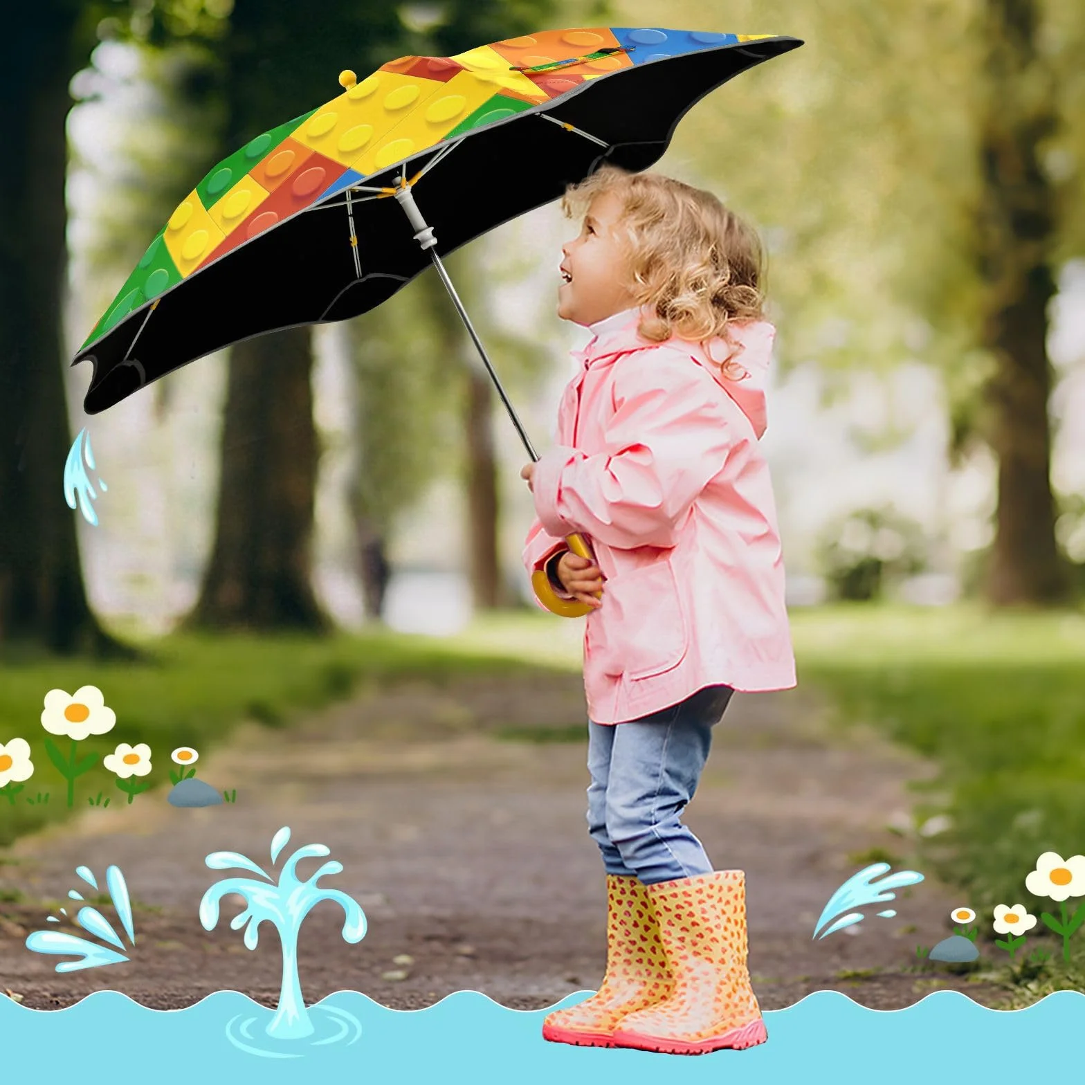 Parasol dla dzieci, parasole budowlane, na deszcz, ochrona przed promieniowaniem UV/słońcem, chłopcy, dziewczęta, z łatwym do trzymania uchwytem haczykowym, multi