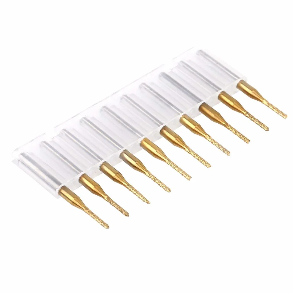Frez trzpieniowy z twardego metalu, 10 sztuk 1,5 mm frez trzpieniowy CNC P-CB grawerunek bit powłoka wolframowa 1/8" trzpień