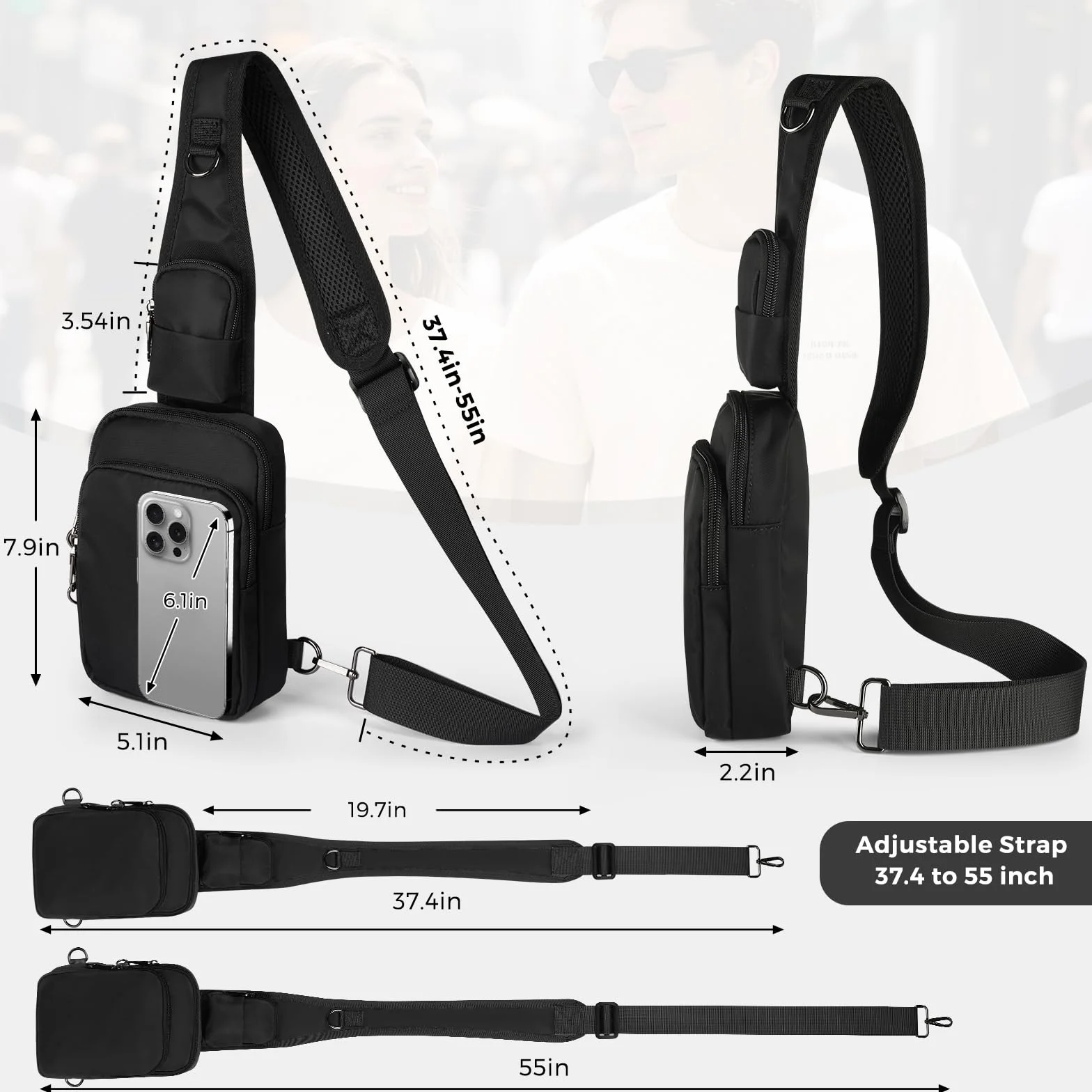 BROADREAM Antykradzieżowa torba na ramię Sling Crossbody Bag z blokadą RFID