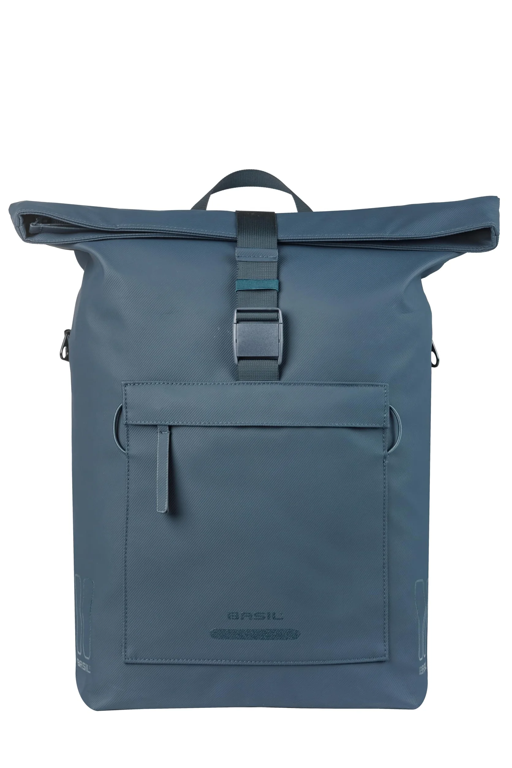 Basil Brooklyn Pojedyncza torba rowerowa, na bagażnik, wodoszczelna, 17 l, z kieszenią na laptopa, odblaskowa, wykonana z materiału z recyklingu, haczyki MIK, 32 x 14 x 40 cm, niebieska