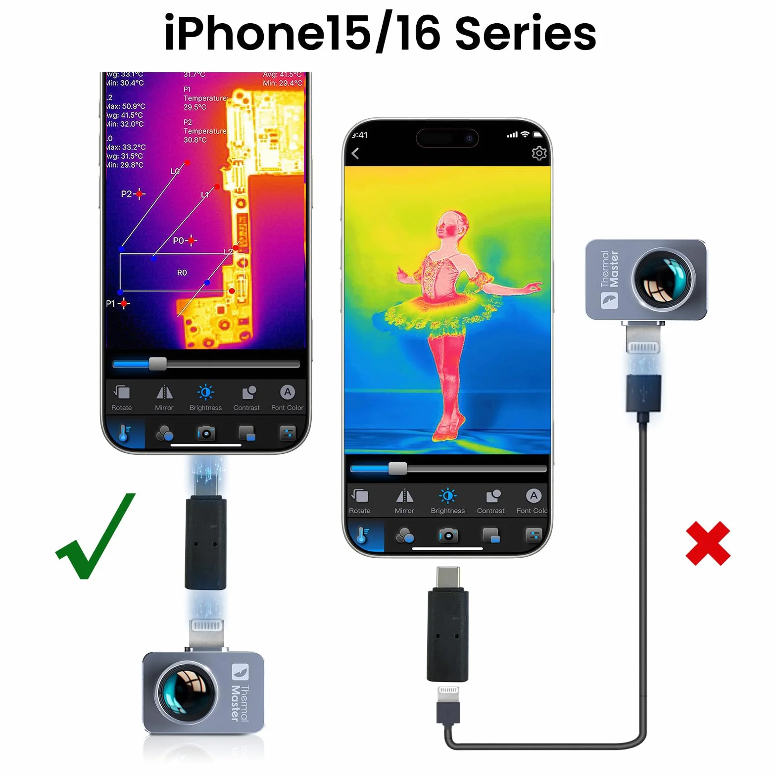 P2 Pro kamera termowizyjna iPhone, kamera na podczerwień z obiektywem makro Super IR rozdzielczość 512 x 384, 15 x zoom, kamera termiczna pasuje do iPhone Series (w zestawie 15/16)