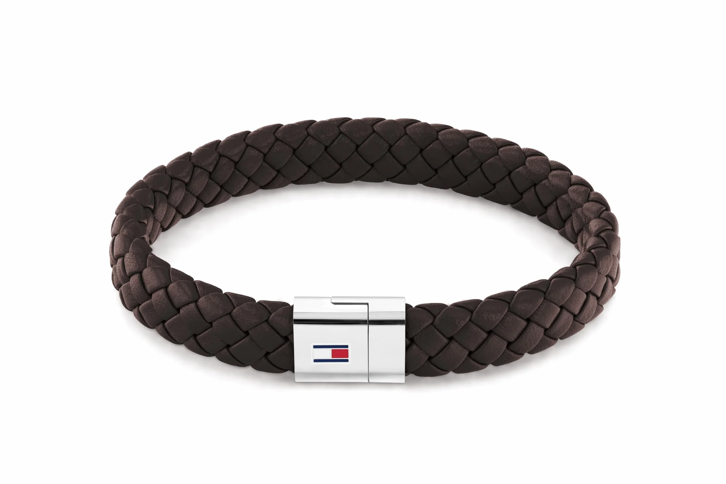 Tommy Hilfiger Herren Armband aus braunem geflochtenem Leder mit Edelstahl Detail, Magnetverschluss, Maße: Länge: 19 cm, 2790330