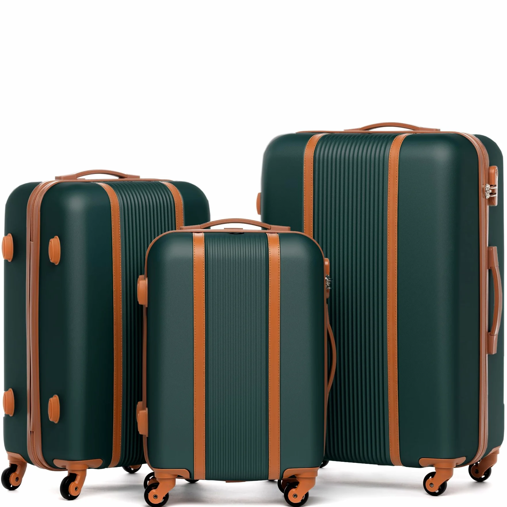 FERGÉ Zestaw walizek z twardą obudową, 3-częściowy Milano walizka na kółkach – bagaż podręczny 55 cm, L i XL, 3 sztuki, walizka na kółkach, 4 kółka, 100% ABS, zielono-brązowy., 3er Set, Zestaw walizek