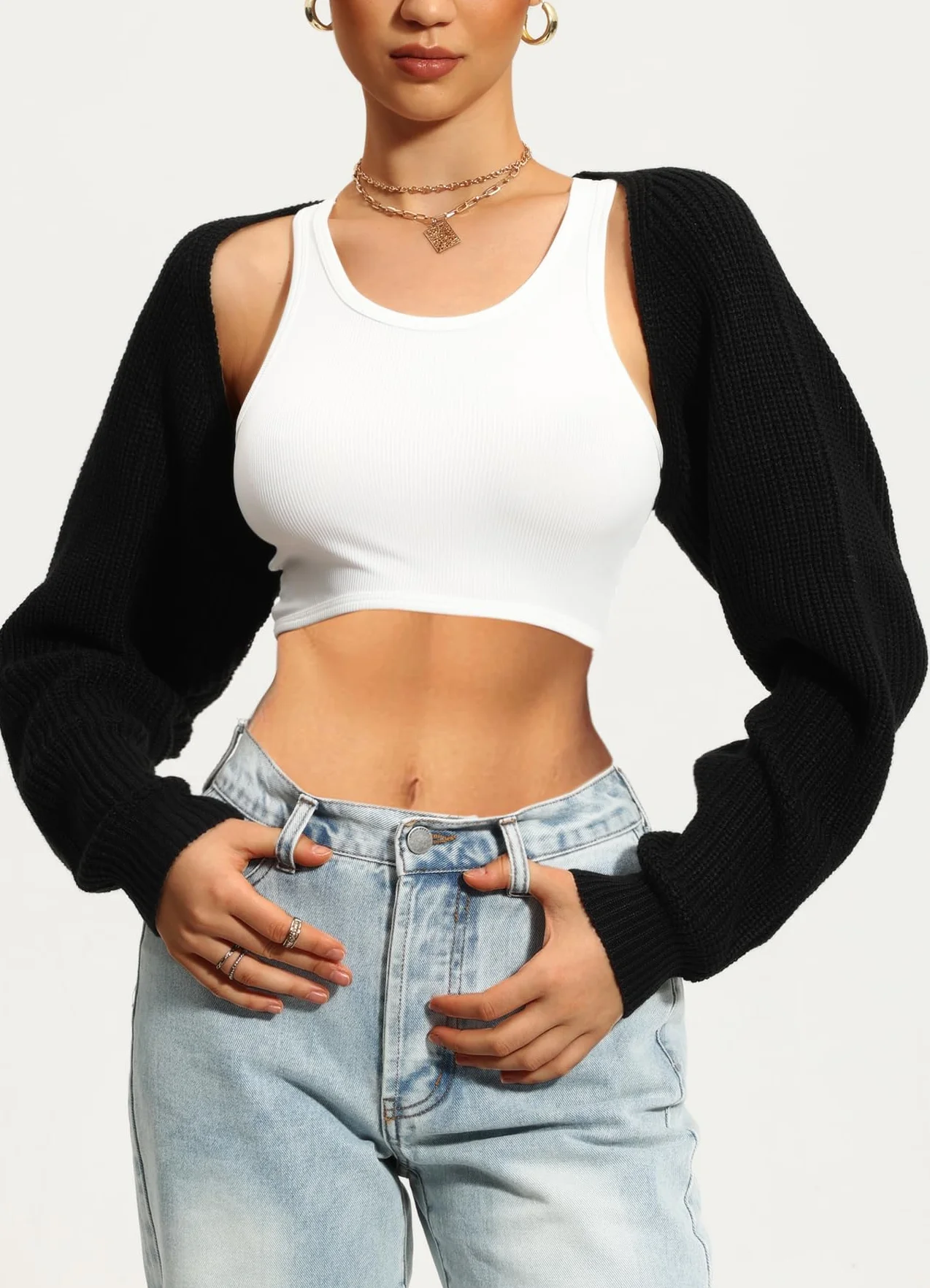 Navneet Bolerko damskie bolerko, krótki sweter oversize, sweter z dzianiny Y2K Crop Top Shrug zima kardigan sweter