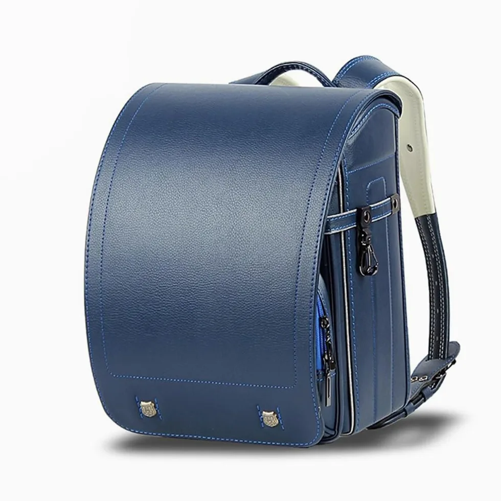 Torba szkolna Ransel Japoński skórzany plecak PU lekki Pokrowiec przeciwdeszczowy dla chłopców dziewcząt,Blue,34 * 26 * 20cm