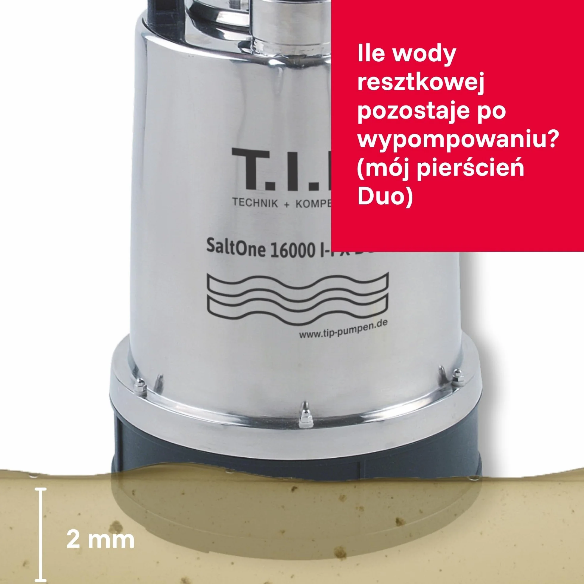 T.I.P. 2w1 Zanurzalna Pompa do Brudnej Wody - Pompa do Wody Słonej ze Stali Nierdzewnej (16 000 l/h, 1mm Płaskie Zasysanie z Pierścieniem DUO) SaltOne 16000 I-PX DUO, 30276