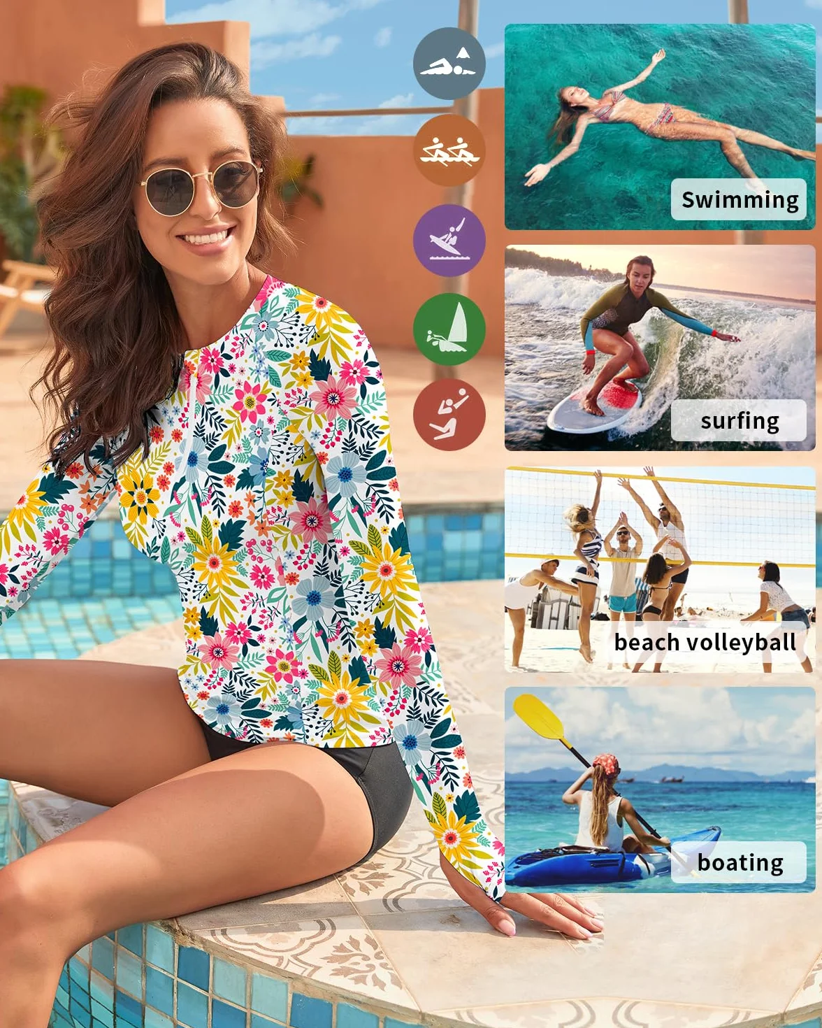 WOWENY Damska koszulka do pływania z długim rękawem 1/4 Zip Rashguard ochrona przed słońcem