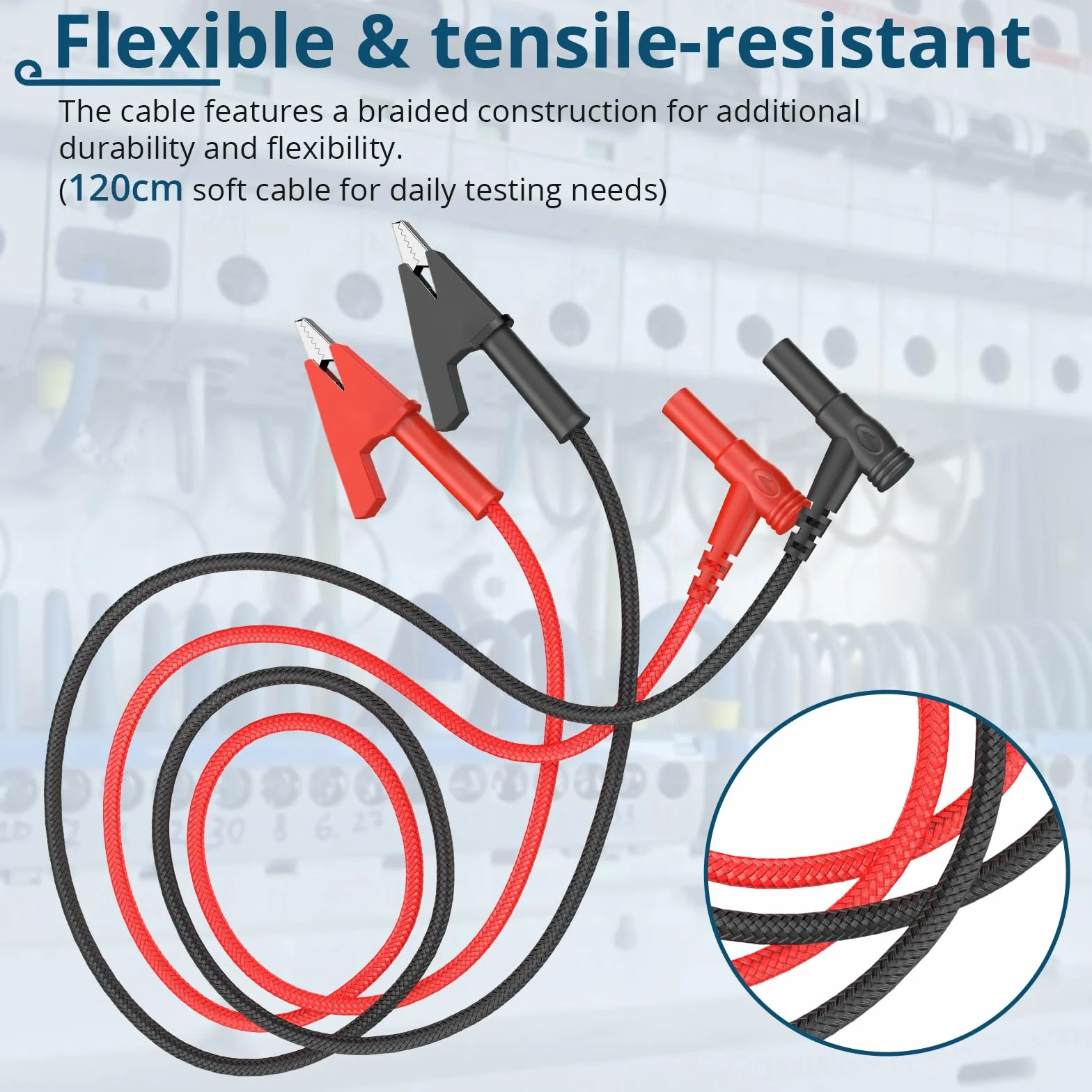 Kabel kontrolny z wtyczką bananową i zaciskiem krokodylkowym, 120 cm, 20 A/1000 V, do multimetru, zasilaczy i testów elektronicznych, izolowany, wytrzymały, czerwono-czarny – idealny do