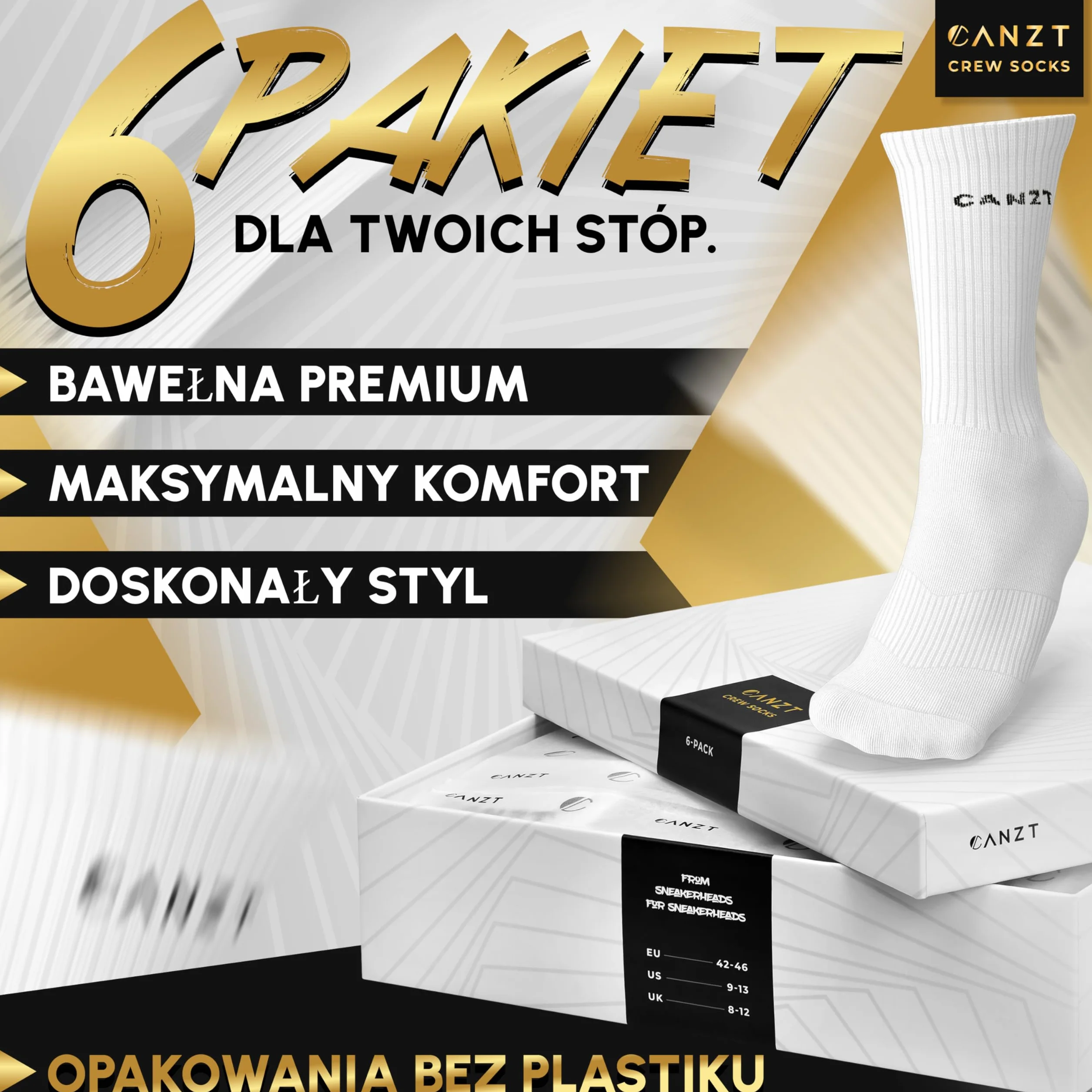 Skarpety Tenisowe Sportowe Białe Męskie i Damskie Zestaw 6 43-46 Bawełna