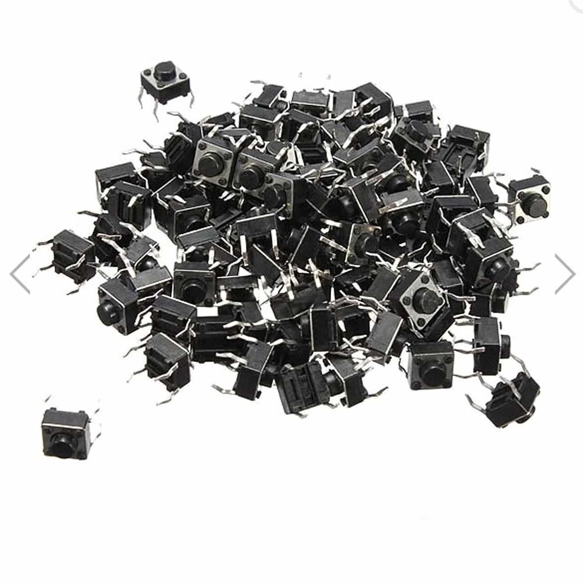 100-Pack 6x6x6 mm miniaturowy tymczasowy dotykowy przełącznik dotykowy przyciskowy przełącznik jakości SPST miniaturowy/mini/mikrofon/mała płytka drukowana