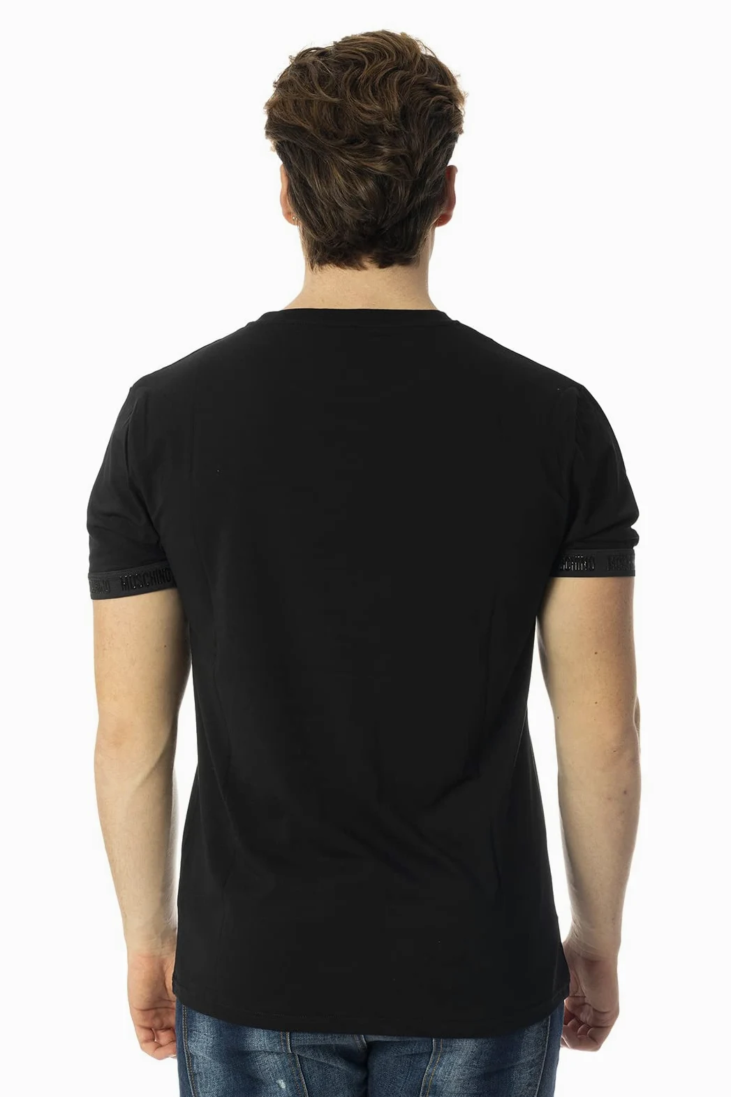 Moschino T-Shirt Mężczyźni Czarny T-Shirt Casual z logo z rękawem i klatki piersiowej