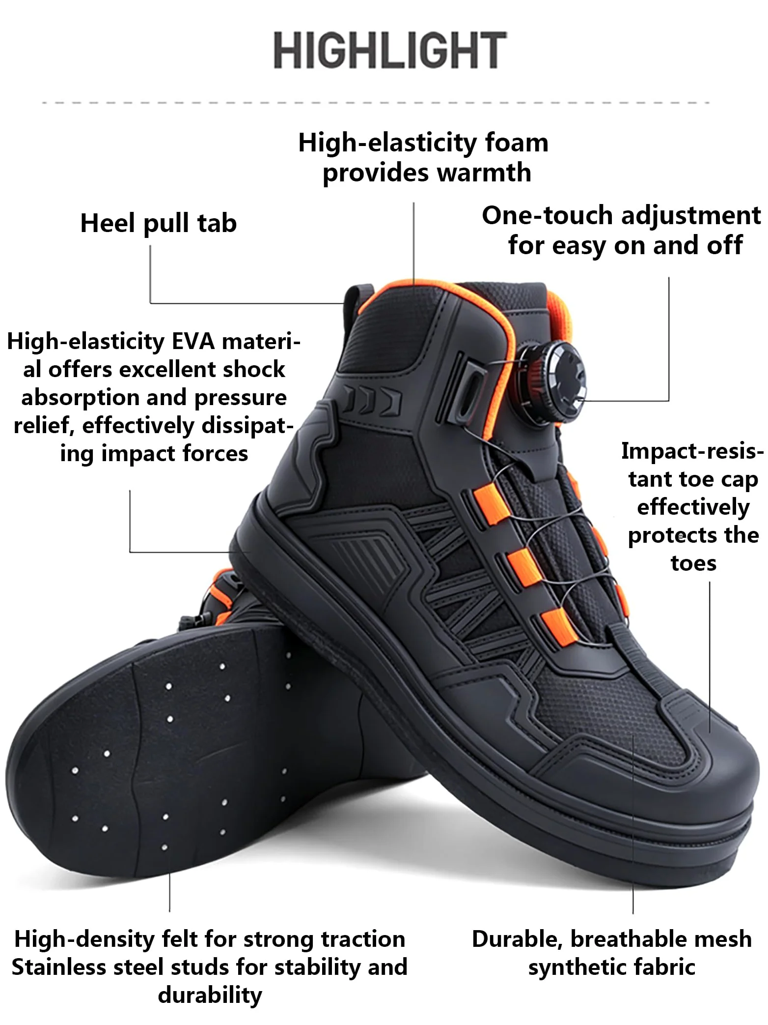 Męskie damskie buty filcowe do brodzenia, brzoskwiniowe buty | Wodoodporna KING TEX, stalowa podeszwa filcowa, szybkie sznurowanie, amortyzacja EVA, oddychająca cholewka, ochrona kostek