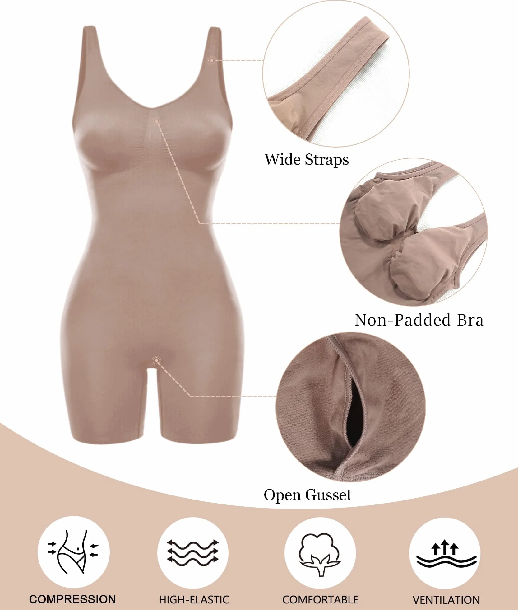 SHAPERX Damskie body modelujące do połowy uda kontrola brzucha bielizna modelująca bezszwowa