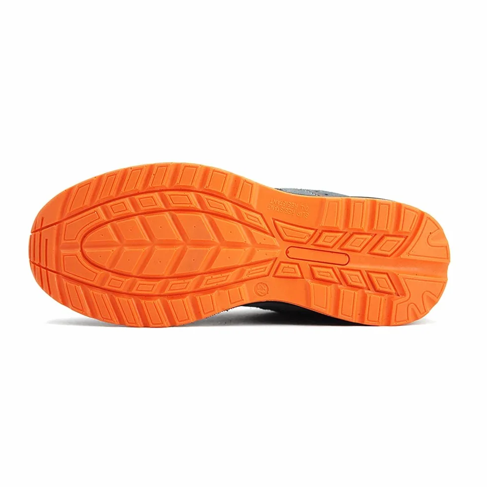 JOMIX Buty ochronne dla mężczyzn i kobiet, buty robocze dla chłopców, antypoślizgowe, wzmocniona końcówka, stal, 04 szary pomarańczowy, 47 EU