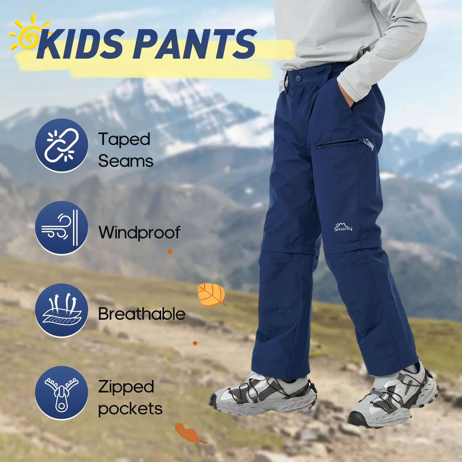 SMONTY Dziecięce spodnie na hiking na świeżym powietrzu, odporne na wiatr i wodę, softshell, spodnie do wspinaczki dla chłopców i dziewczynek
