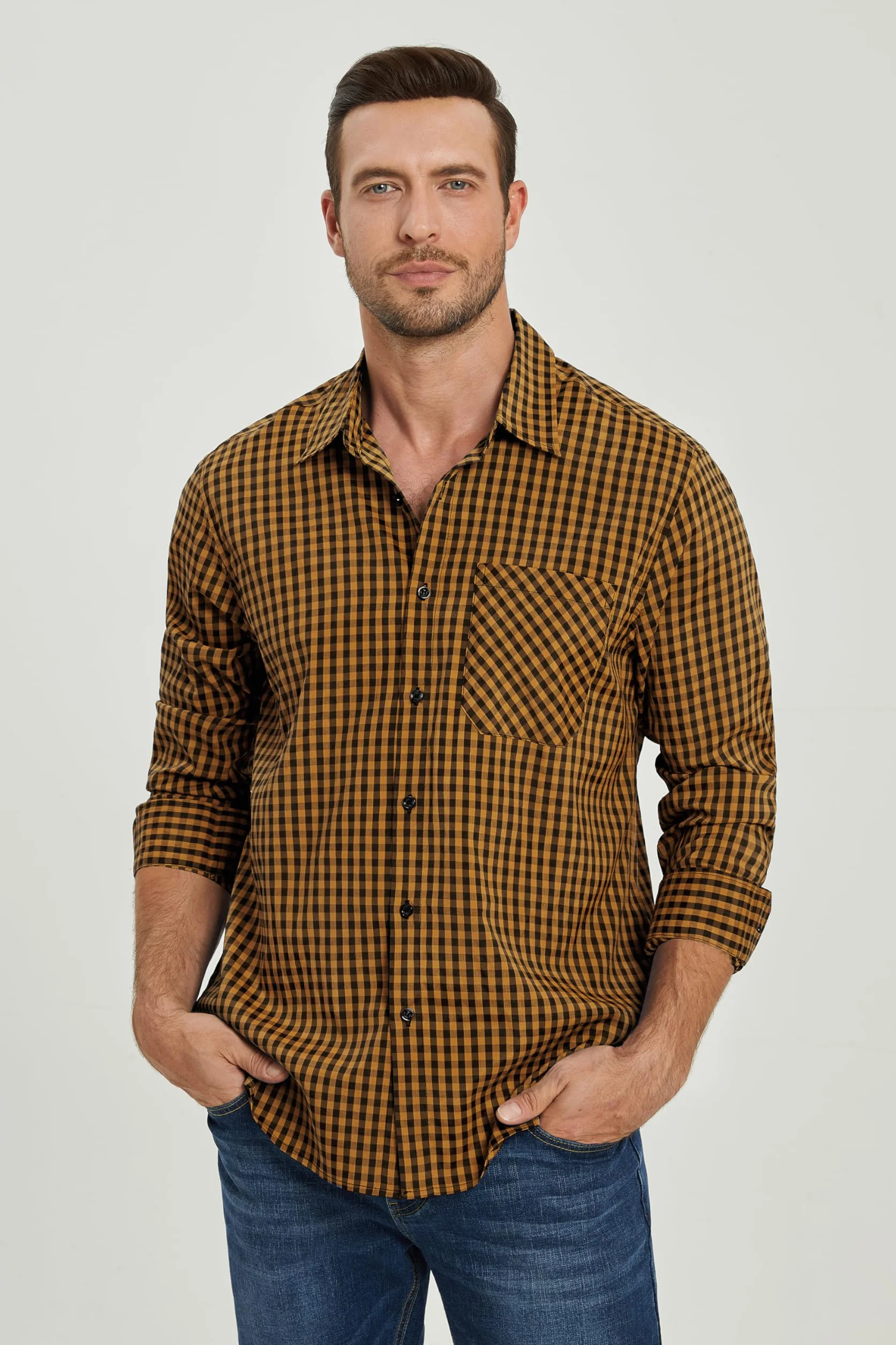 Enlision Koszula w kratę męskie koszule w kratę z długim rękawem zapinana na guziki koszula w kratę klasyczna codzienna tartan drwal koszule dla mężczyzn S-6XL