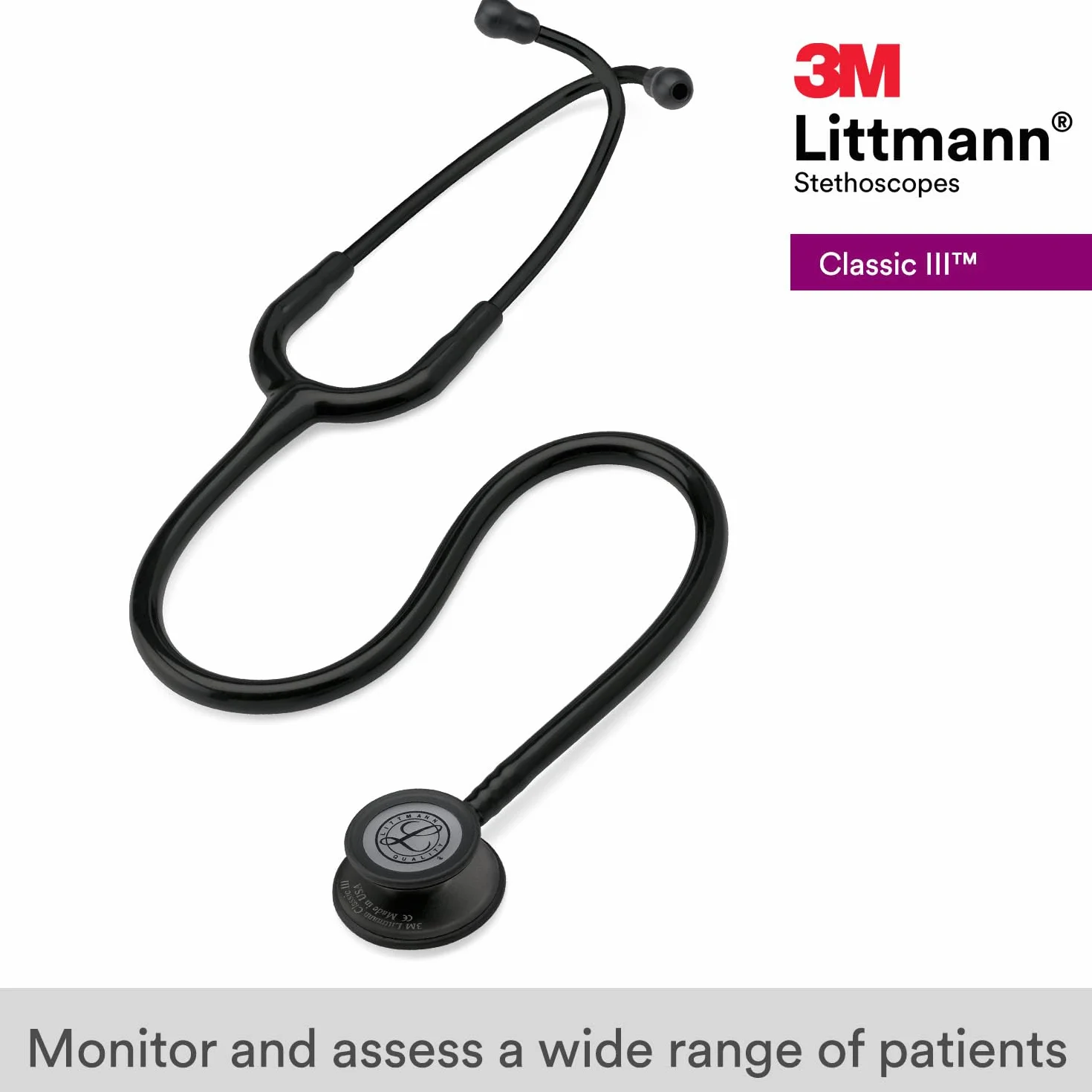 Stetoskop monitorujący 3M™ Littmann® Classic III™ z bezpłatnym grawerowaniem laserowym (czarny - czarny matowy 5803)
