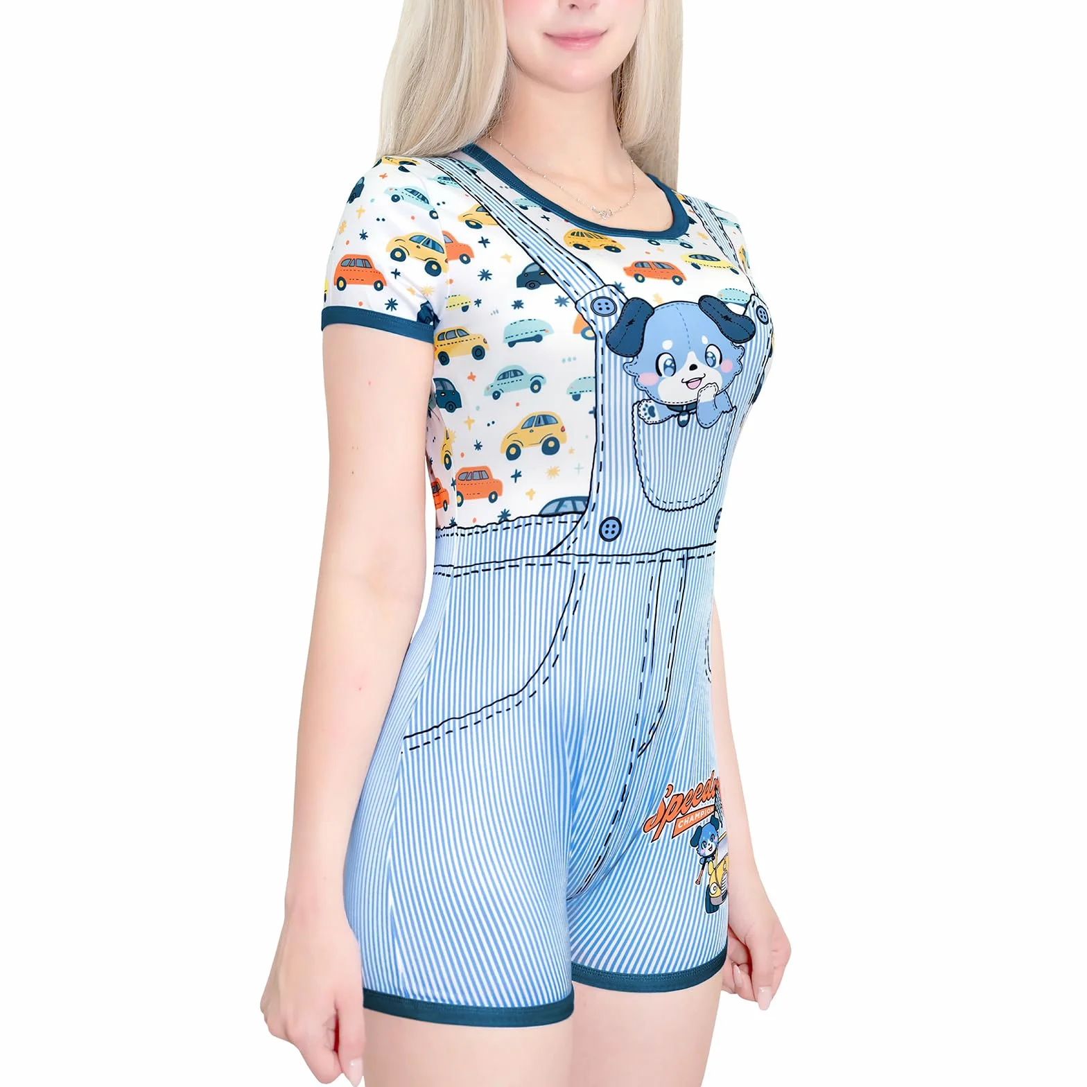 LittleForBig Jedwabiste śpioszki Onesie Piżama Bodysuit Little Blue Furrytail Racecar
