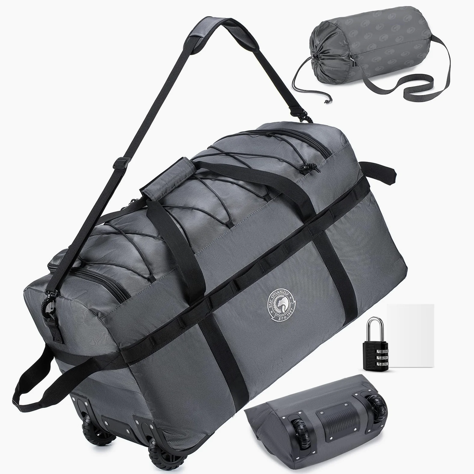 Torba Podróżna na Kółkach Duża 100L Składana Torba Podręczna z Zamkiem Szyfrowym 3-cyfrowym 70x35x40cm Wodoodporna 2 Rolls XL Walizka Weekendowa z Uchwytami Do Przenoszenia Dla Unisex