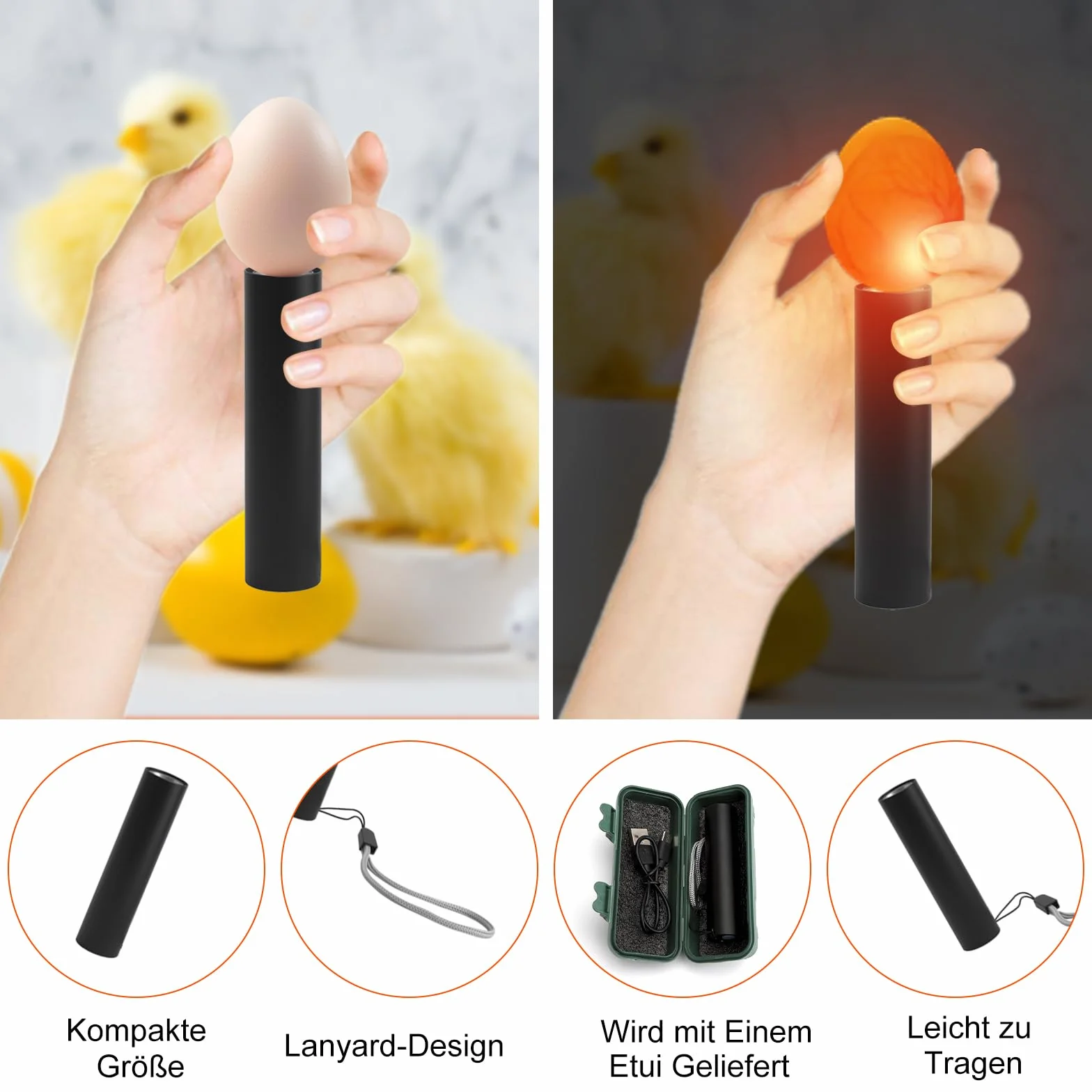 TNSLAND Lampa do jajek kurzych i ciemnych jaj, urządzenie kontrolne LED z 3 trybami świecenia, USB i akumulatorem, akcesoria inkubatora do obserwacji jaj przepiórczych, kurzych i wylęgowych, w