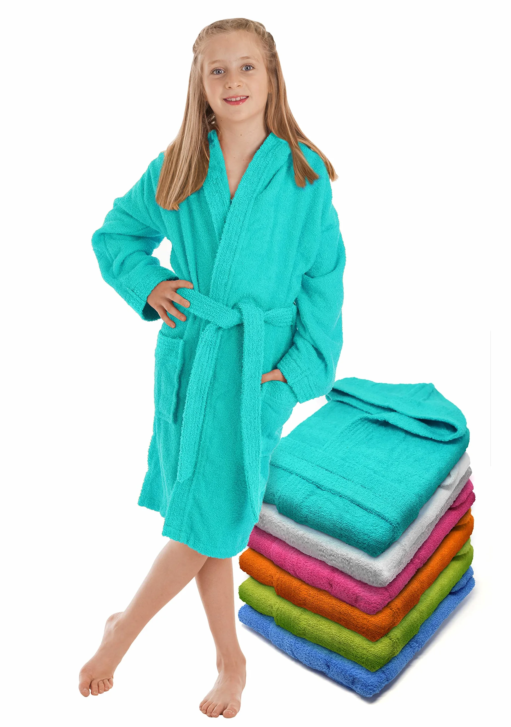 Szlafrok dziecięcy 100% bawełna OEKO-TEX 400 g/m² frotte kaptur pasek 2 kieszenie