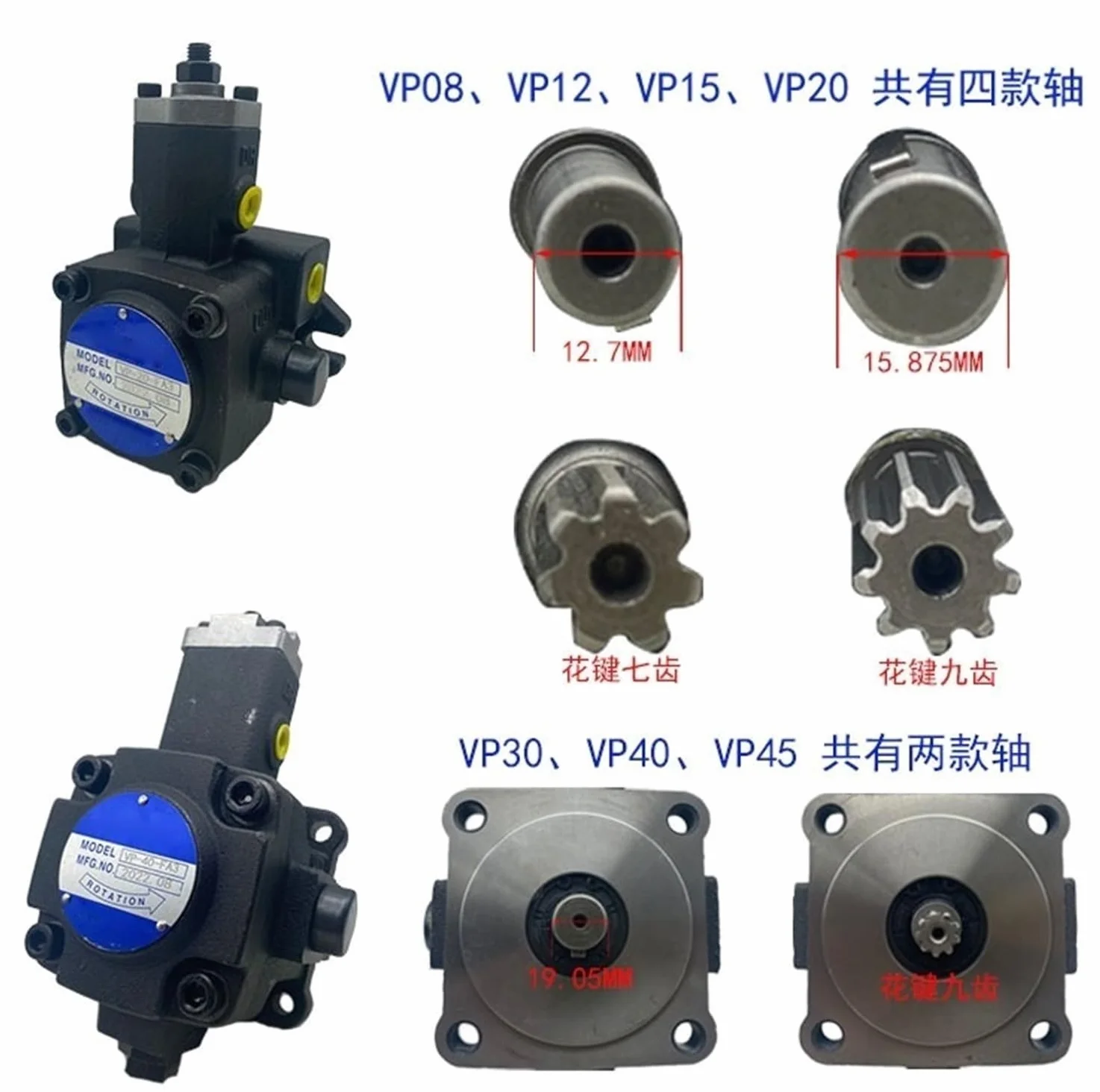 Pompa oleju hydraulicznego pompa o zmiennej łopatce VP-20-FA3 VP-15 VP-40 VP-30-FA3-D H DH głowica pompy 1 szt. YIJIAN (Color : VP-15-FA3-H(spline 7T))