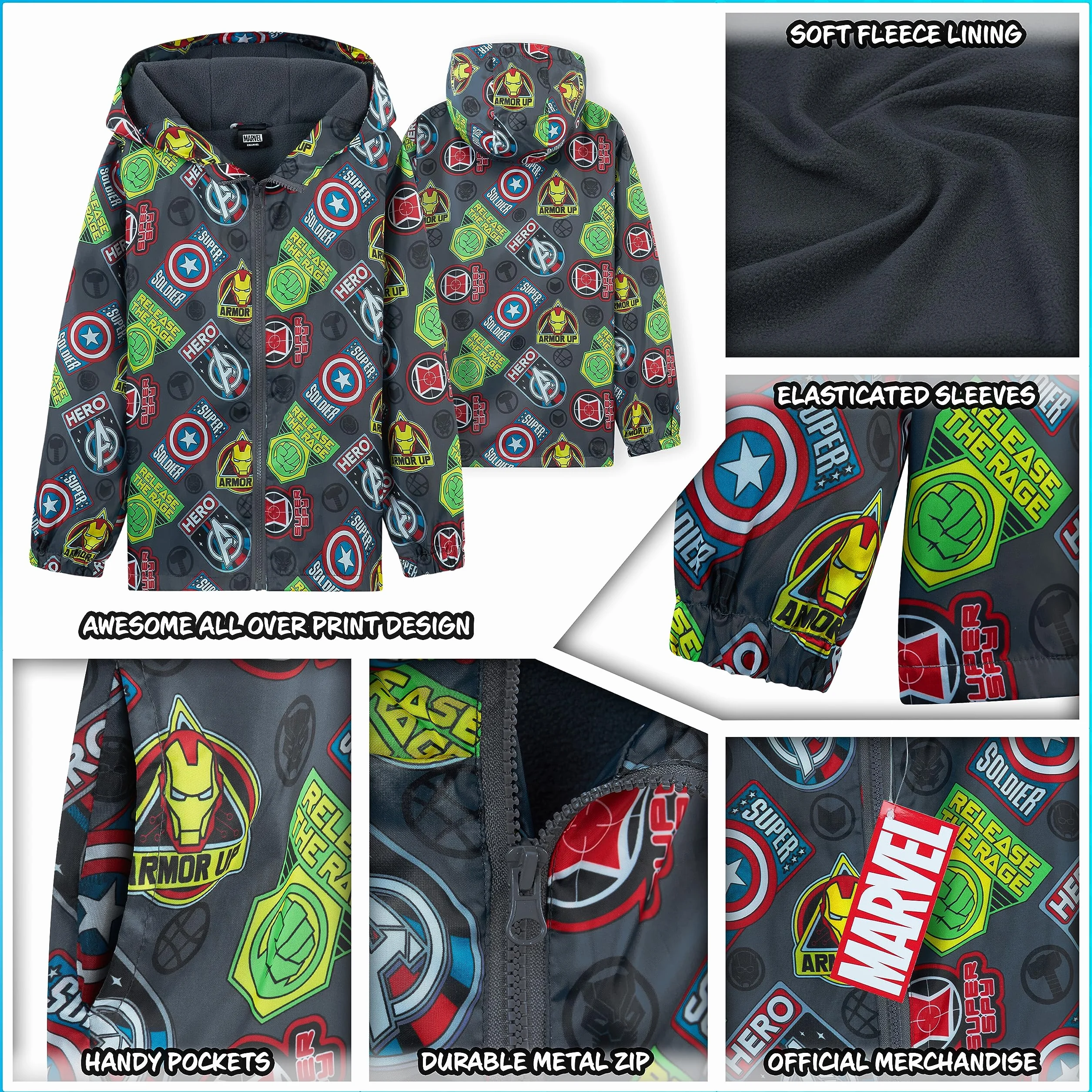 Marvel Avengers Spiderman wodoodporna kurtka z kapturem dla chłopców 4-14 lat